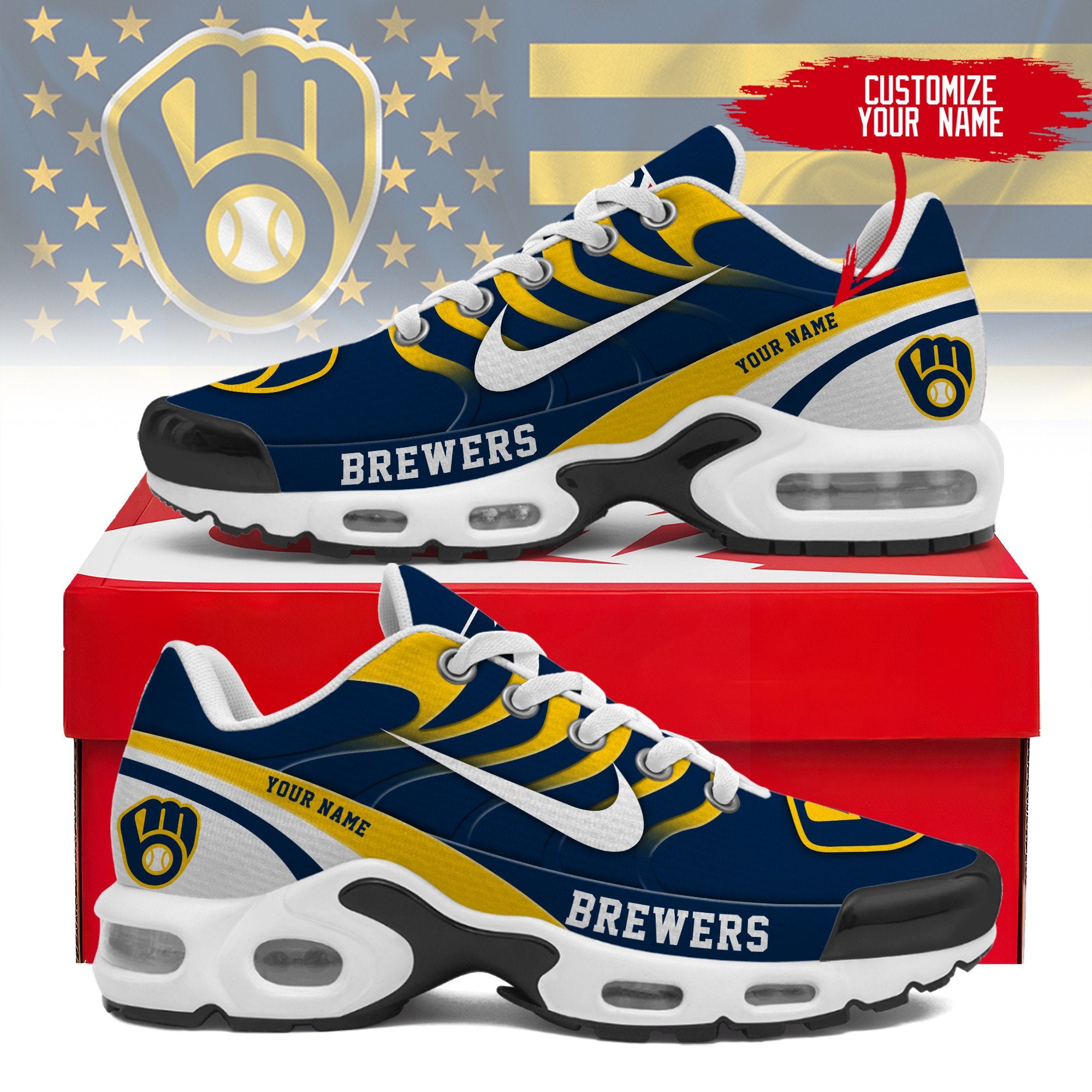 Ideafootwear Milwaukee Brewers TN Shoes Sneakers For Men And Women