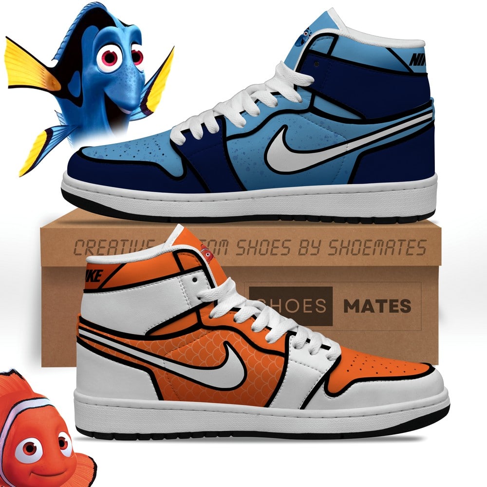 Ideafootwear Nemo and Dory AJ1 High Sneakers Shoes For Men And Women