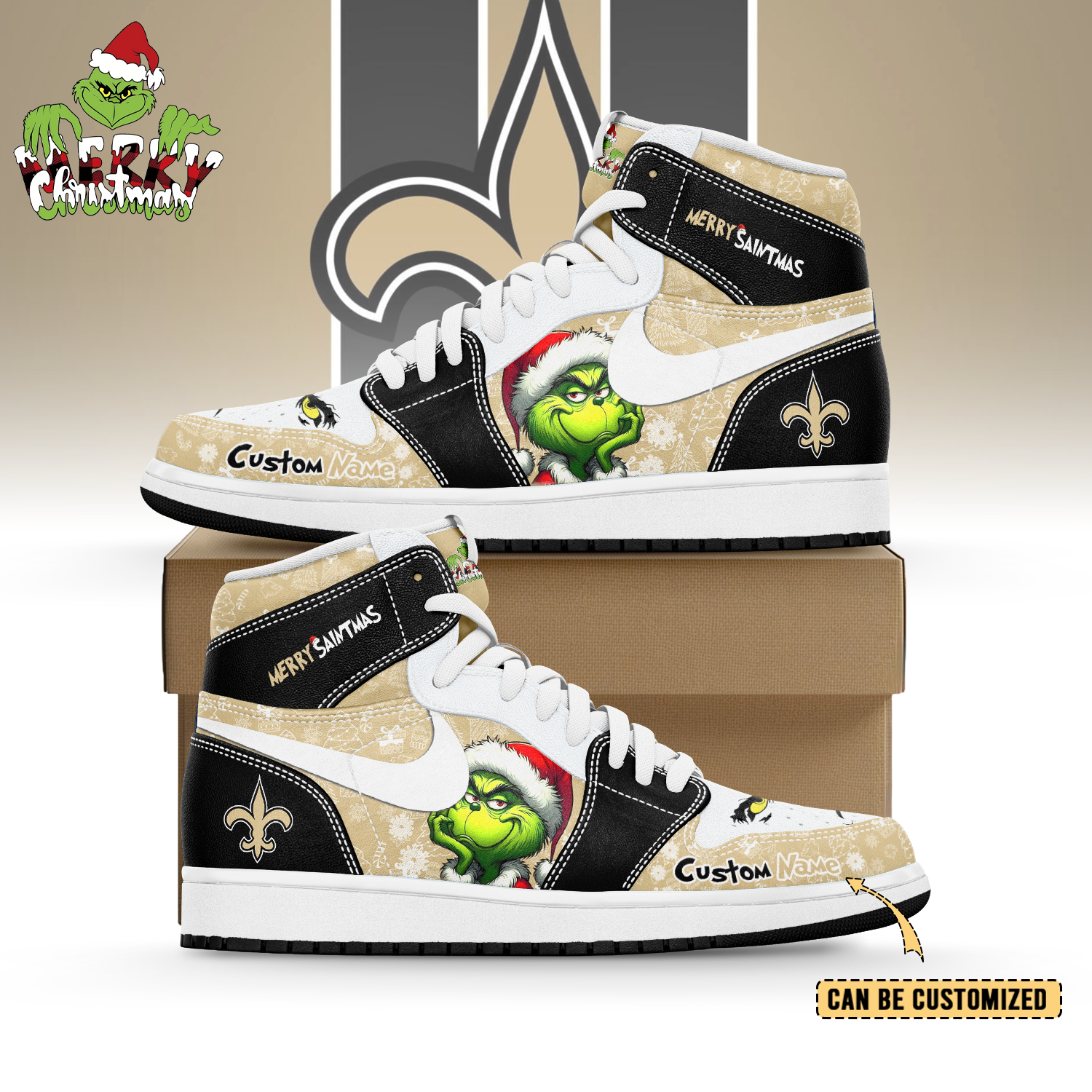 Ideafootwear New Orleans Saints x The Grinch x Christmas AJ1 High Sneakers Shoes For Men And Women