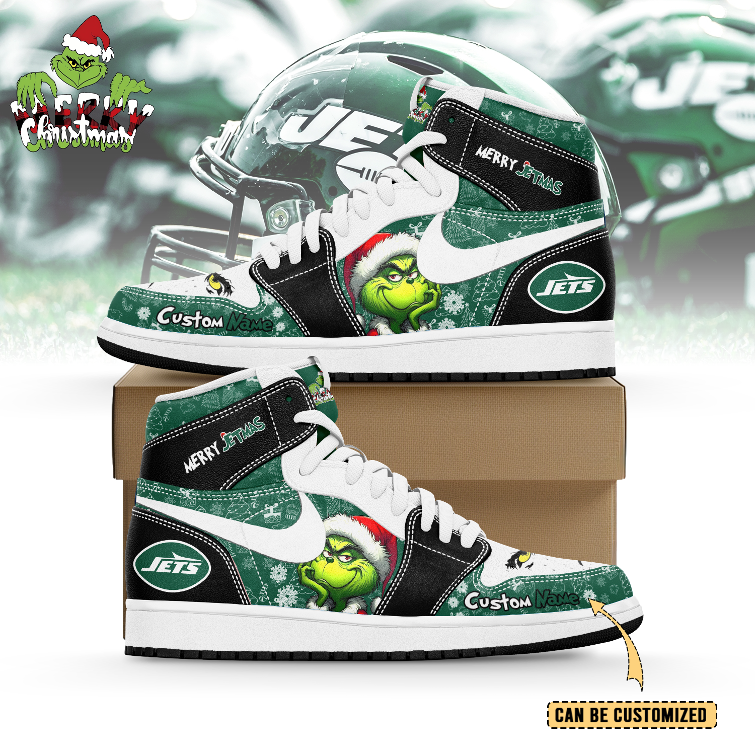 Ideafootwear New York Jets x The Grinch x Christmas AJ1 High Sneakers Shoes For Men And Women