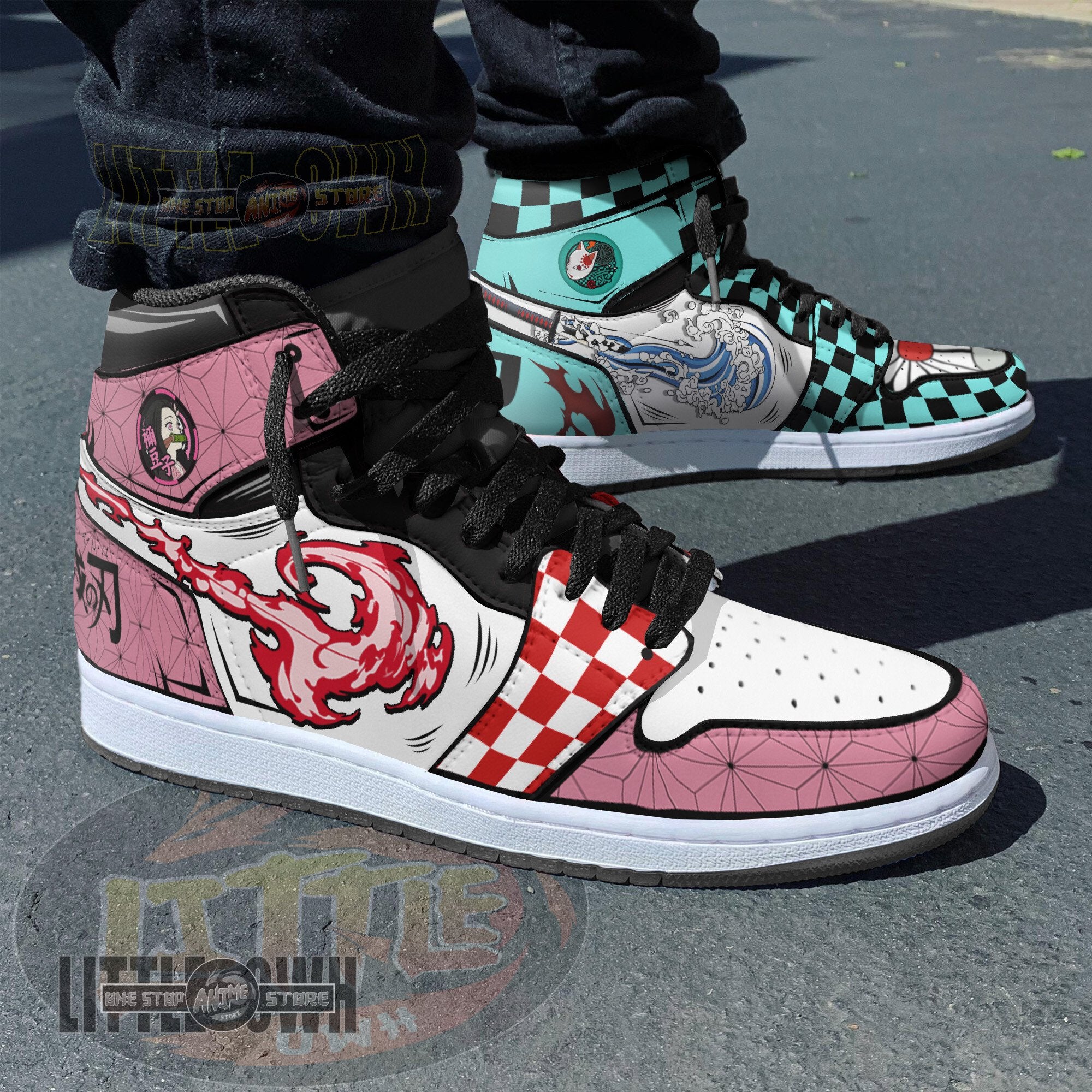 Ideafootwear Nezuko And Tanjiro AJ1 High Sneakers Shoes For Men And Women
