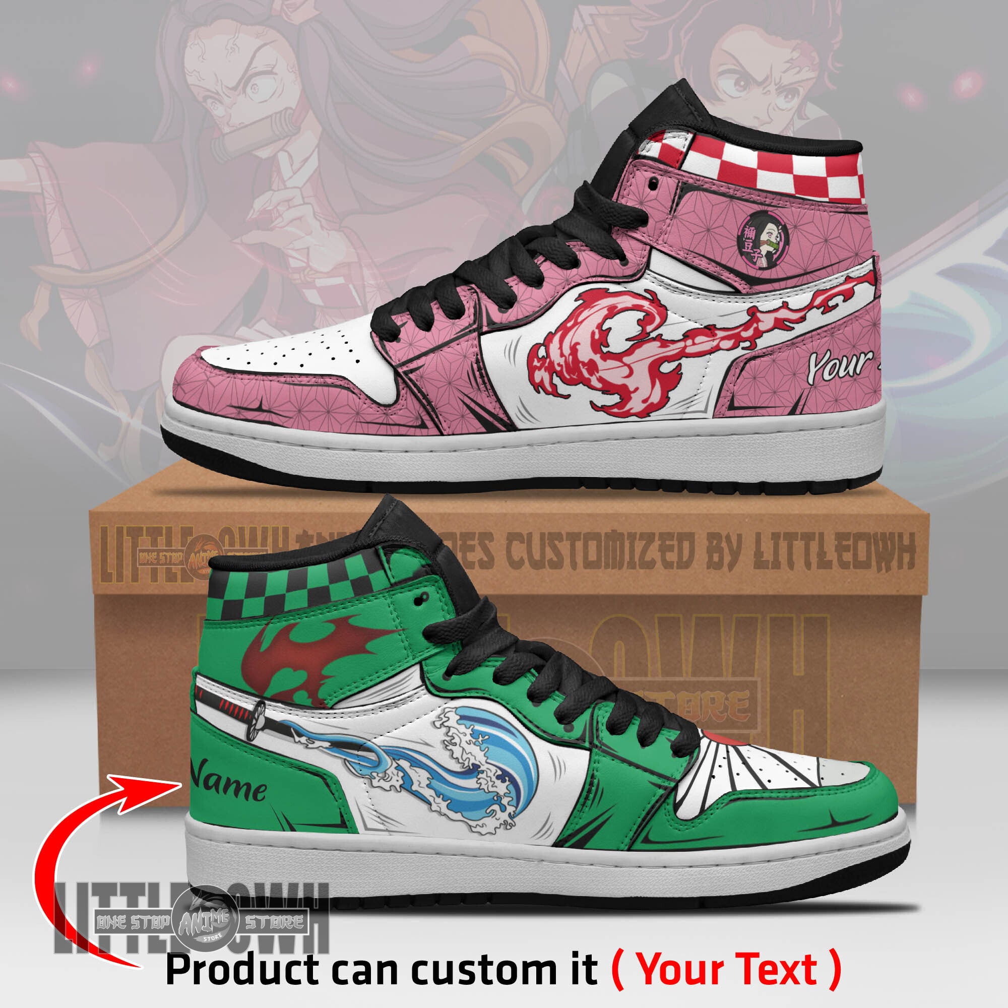 Ideafootwear Nezuko x Tanjiro AJ1 High Sneakers Shoes For Men And Women