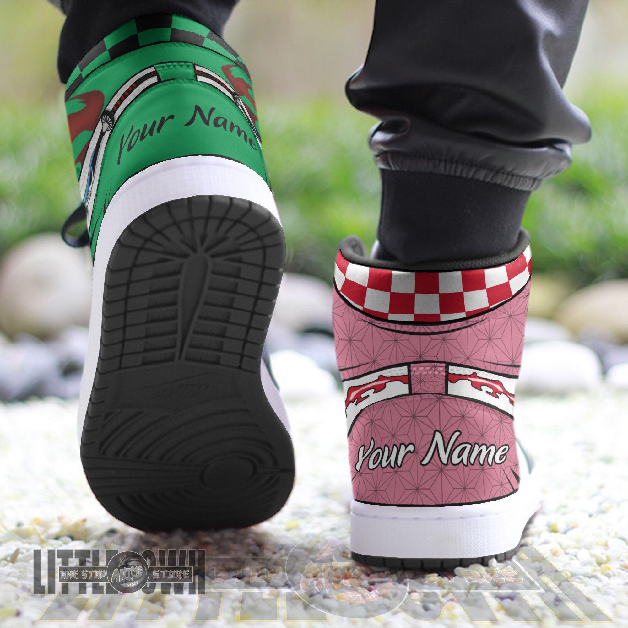 Ideafootwear Nezuko x Tanjiro AJ1 High Sneakers Shoes For Men And Women