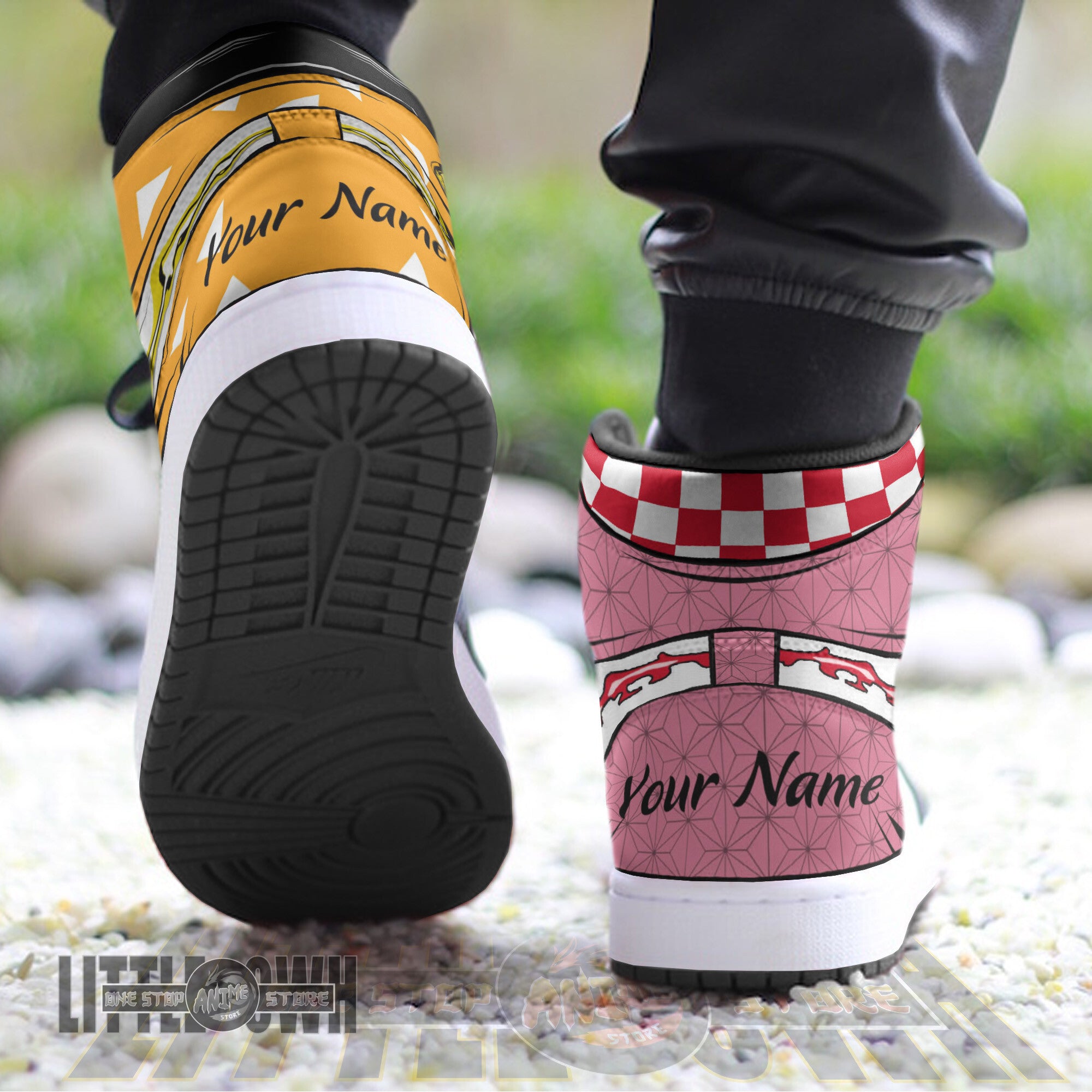 Ideafootwear Nezuko x Zenitsu AJ1 High Sneakers Shoes For Men And Women