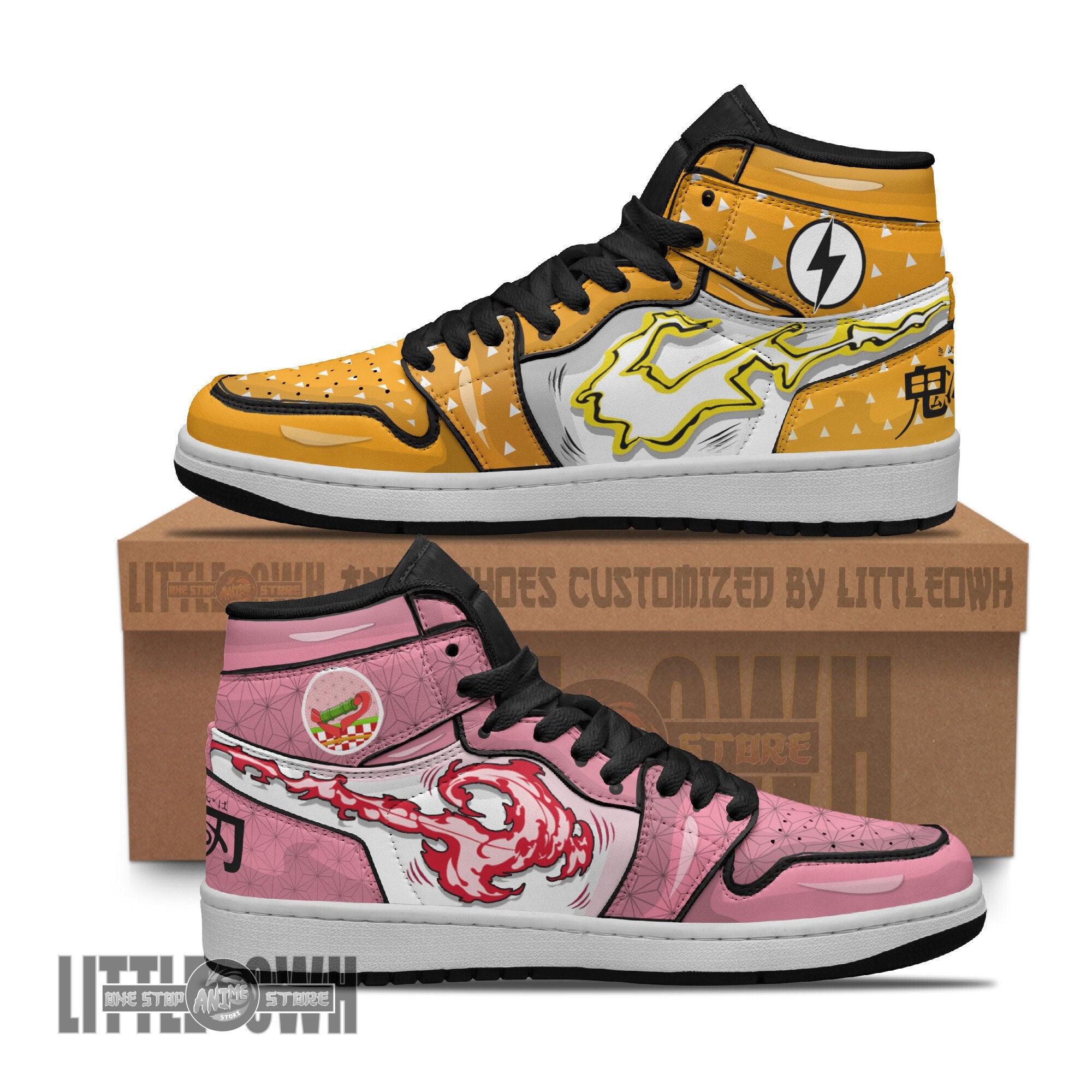Ideafootwear Nezuko x Zenitsu AJ1 High Sneakers Shoes For Men And Women