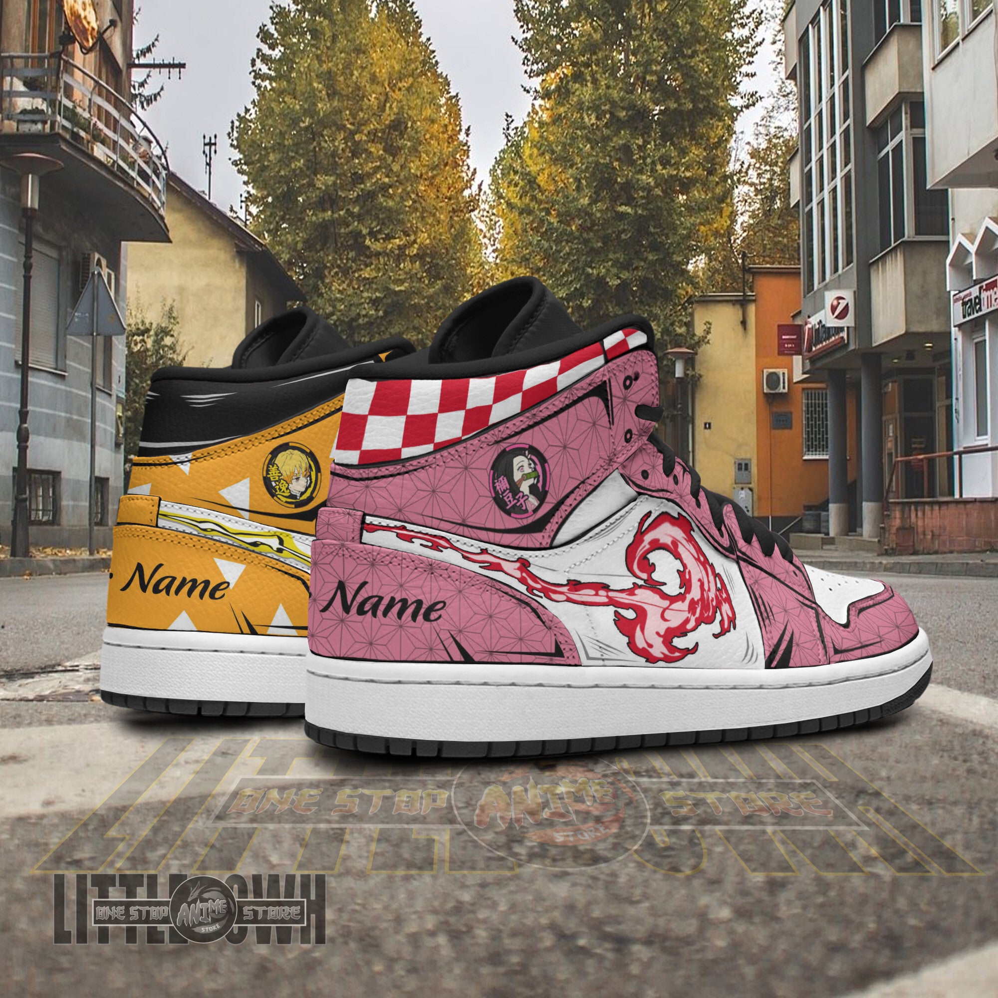 Ideafootwear Nezuko x Zenitsu AJ1 High Sneakers Shoes For Men And Women