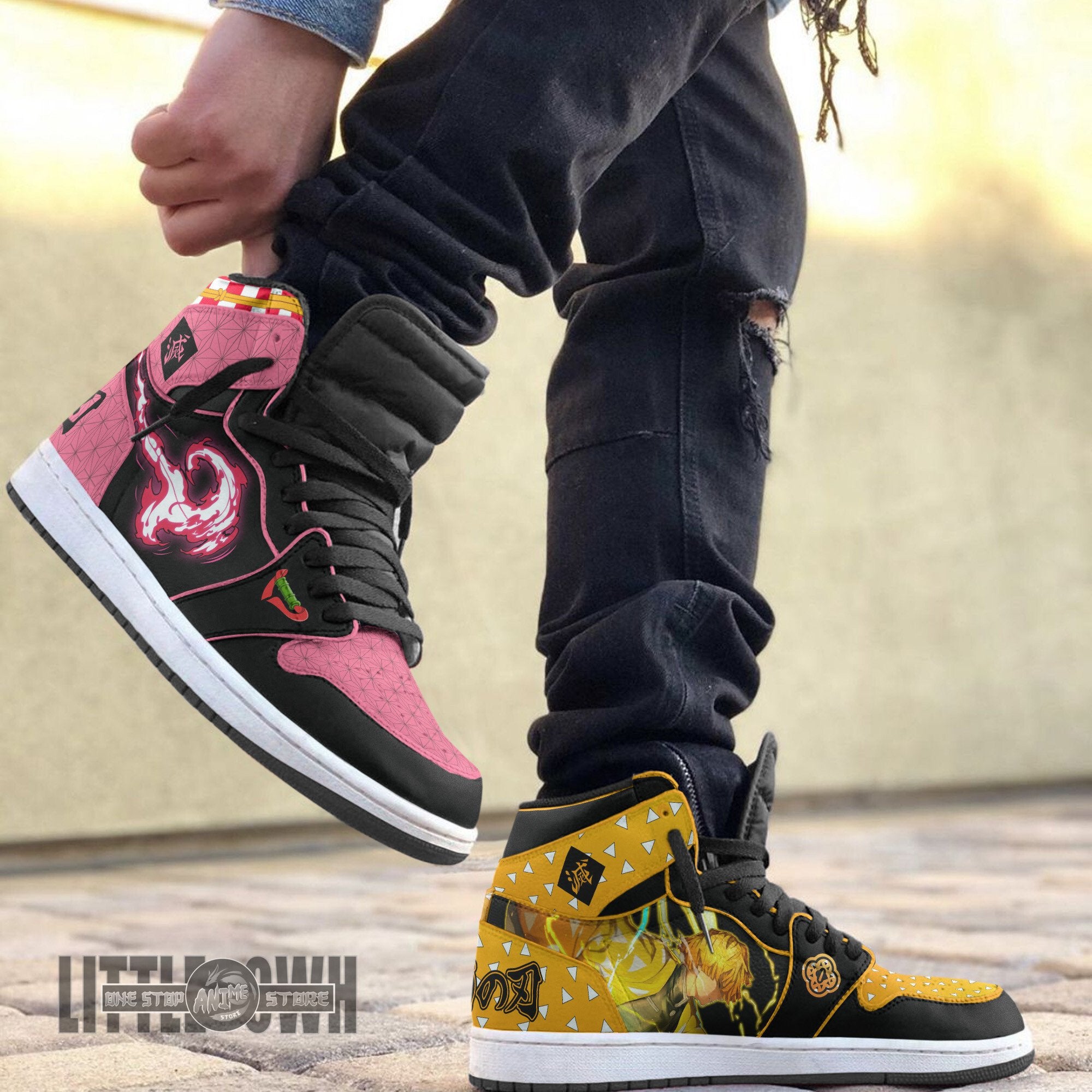 Ideafootwear Nezuko x Zenitsu AJ1 High Sneakers Shoes For Men And Women