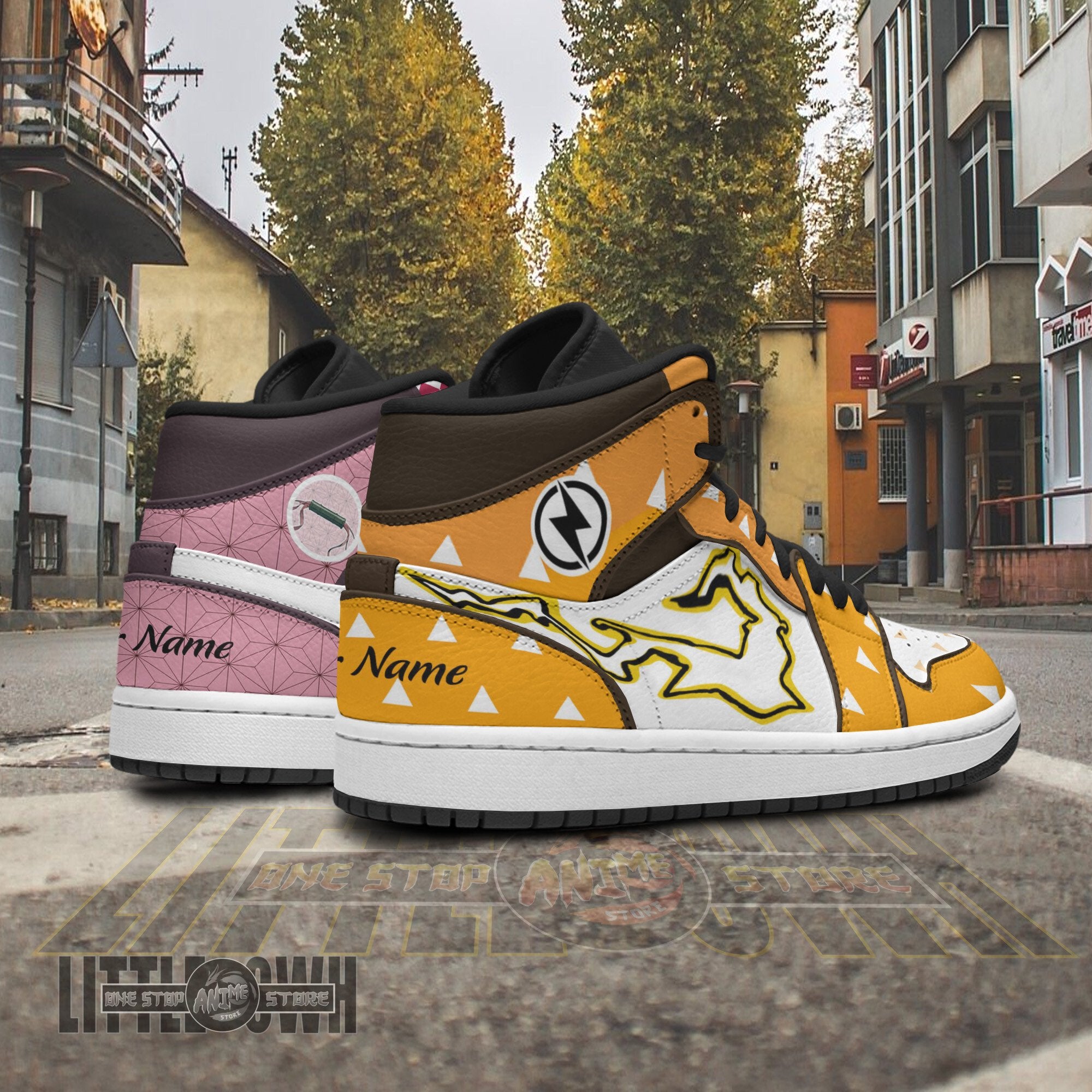 Ideafootwear Nezuko  Zenitsu AJ1 High Sneakers Shoes For Men And Women