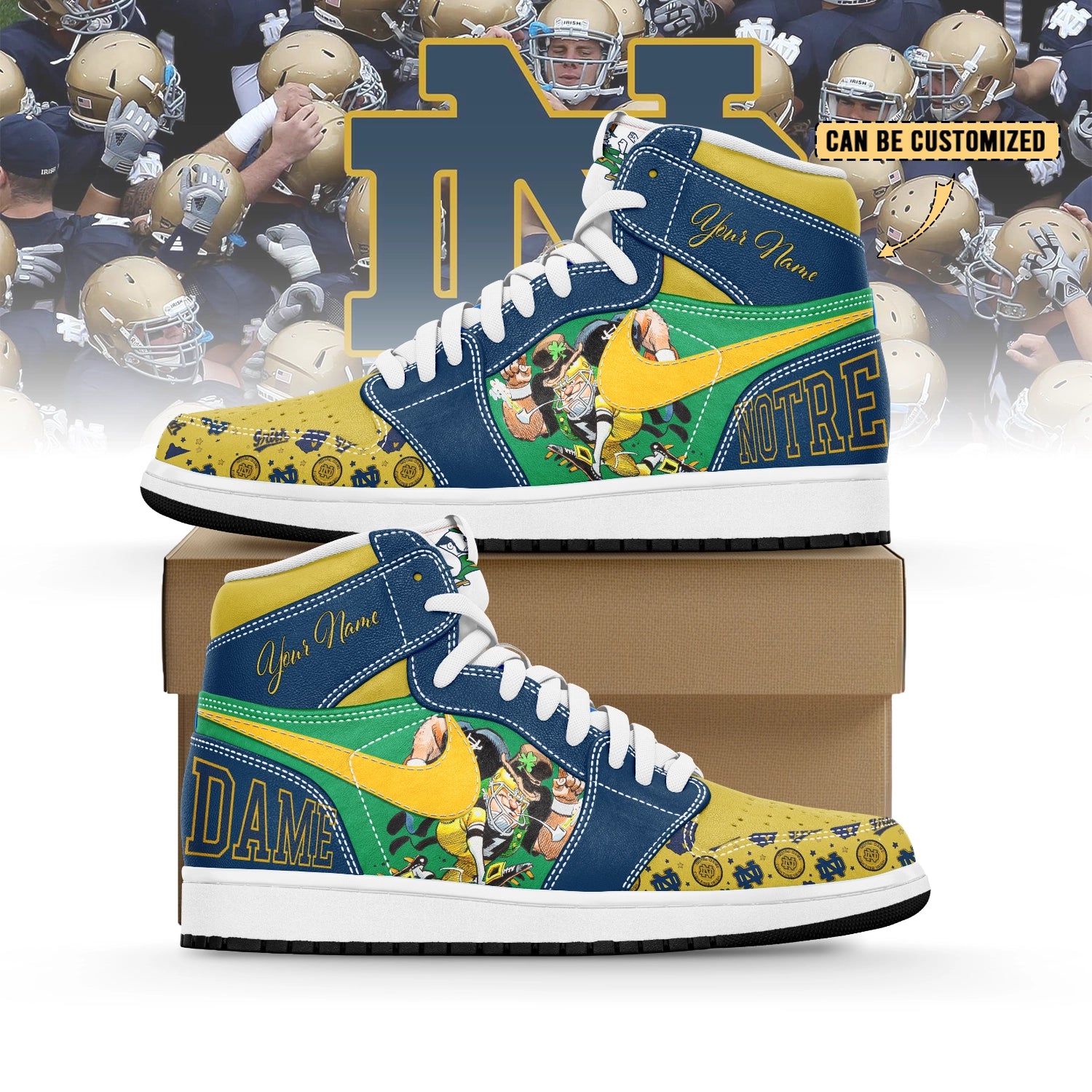Ideafootwear Notre Dame Fighting Irish AJ1 High Sneakers Shoes For Men And Women
