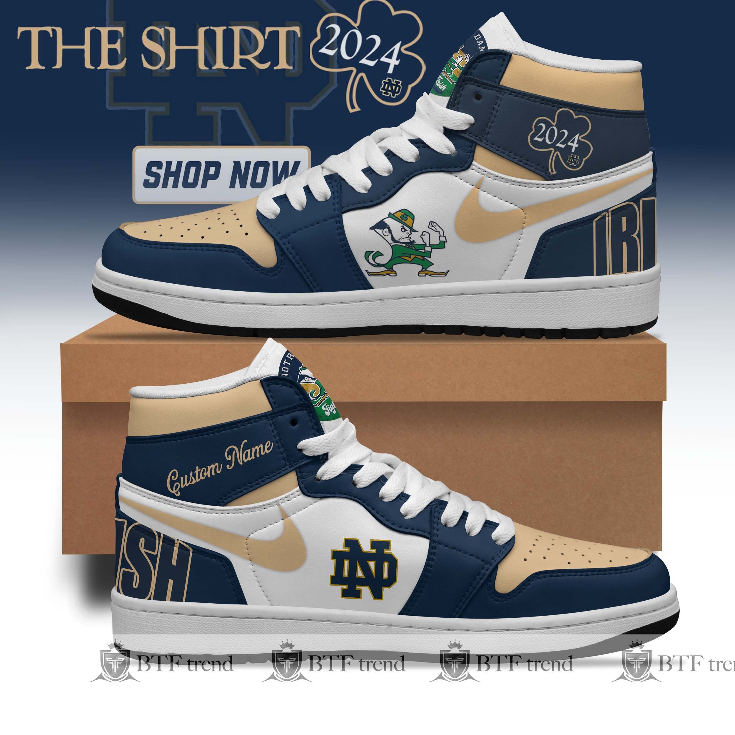 Ideafootwear Notre Dame Fighting Irish AJ1 High Sneakers Shoes For Men And Women