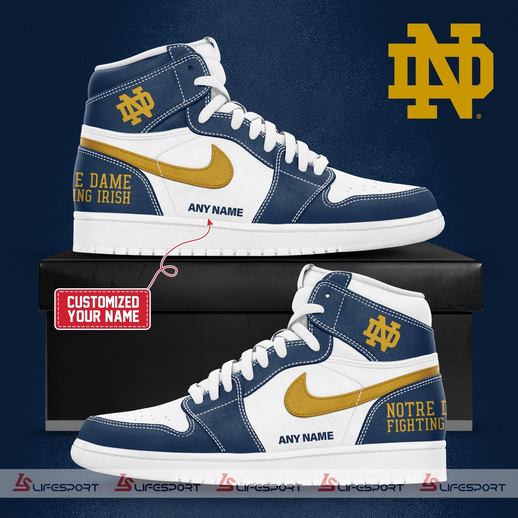 Ideafootwear Notre Dame Fighting Irish AJ1 High Sneakers Shoes For Men And Women
