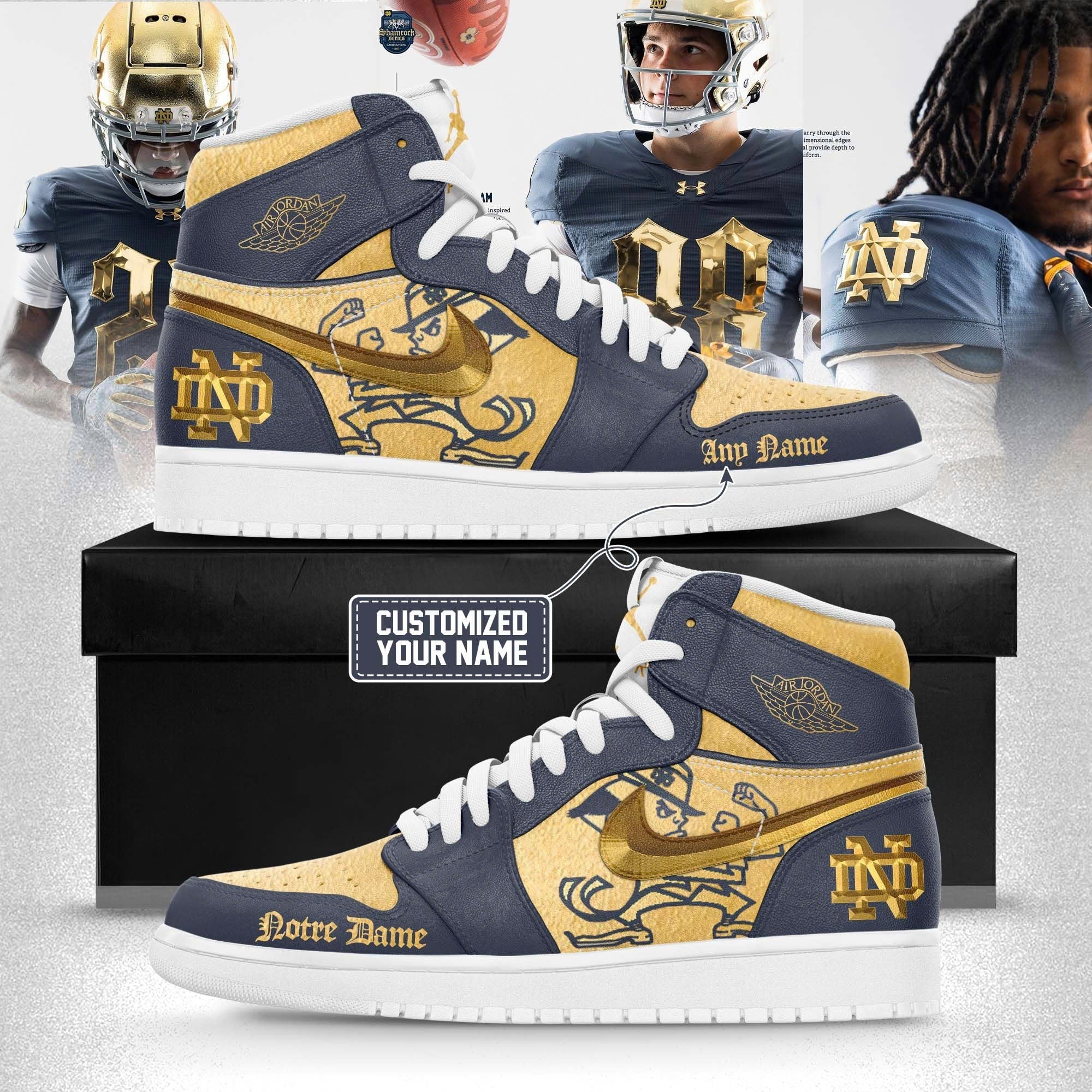 Ideafootwear Notre Dame Fighting Irish AJ1 High Sneakers Shoes For Men And Women
