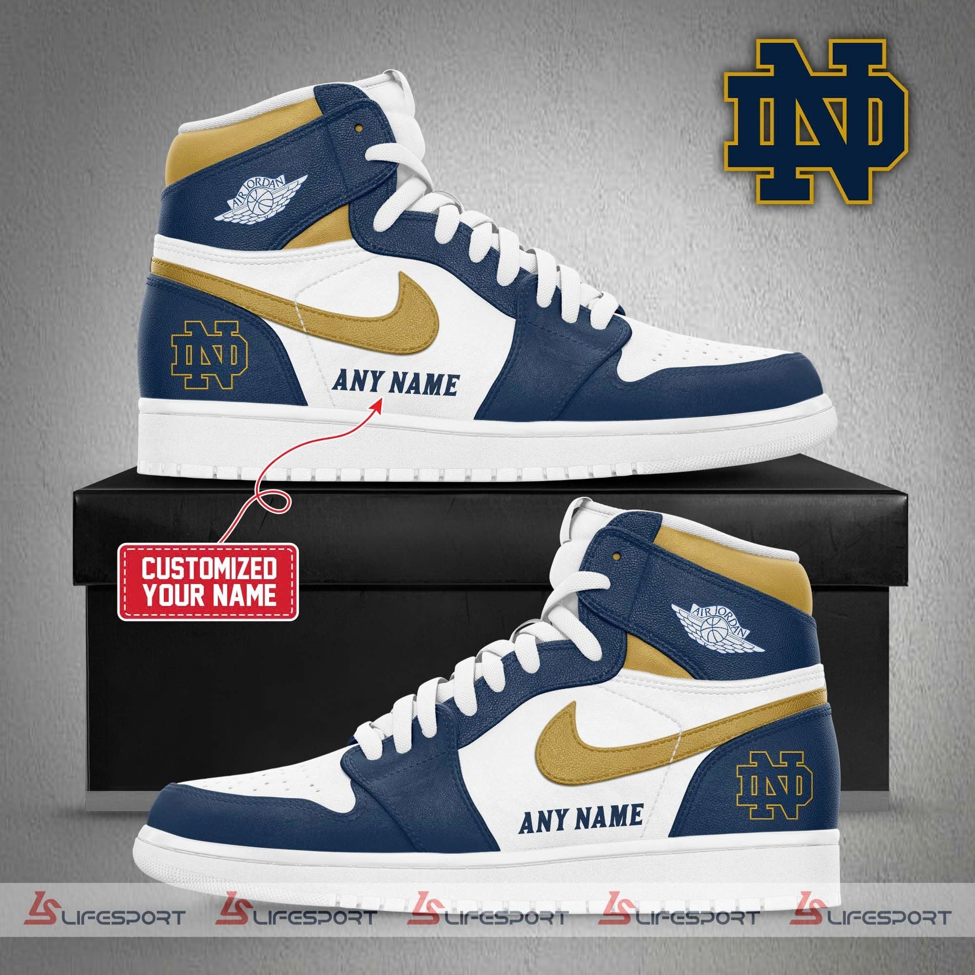 Ideafootwear Notre Dame Fighting Irish AJ1 High Sneakers Shoes For Men And Women