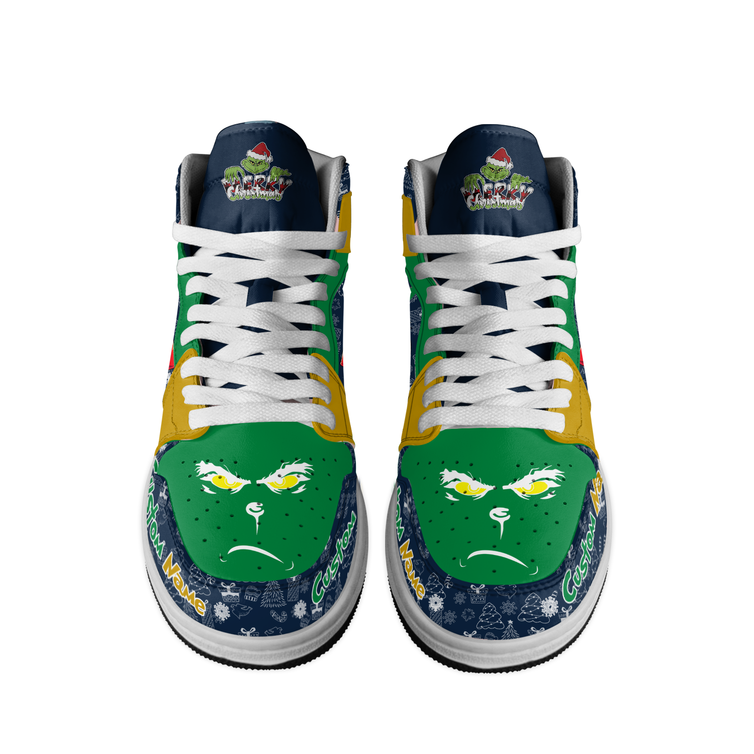 Ideafootwear Notre Dame Fighting Irish x The Grinch x Christmas  AJ1 High Sneakers Shoes For Men And Women