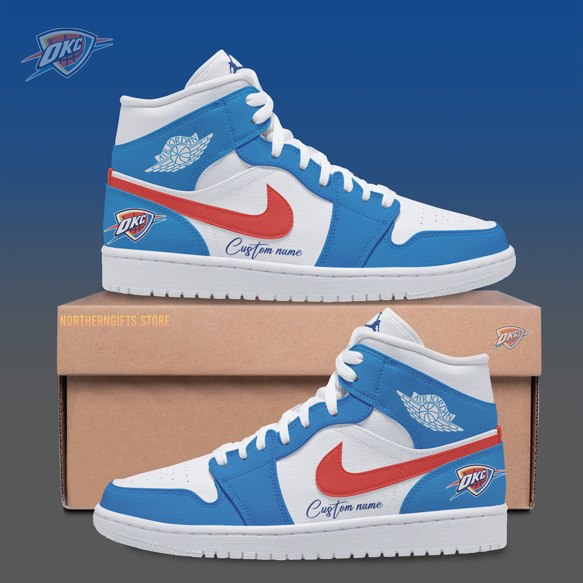 Ideafootwear Oklahoma City Thunder AJ1 High Sneakers Shoes For Men And Women