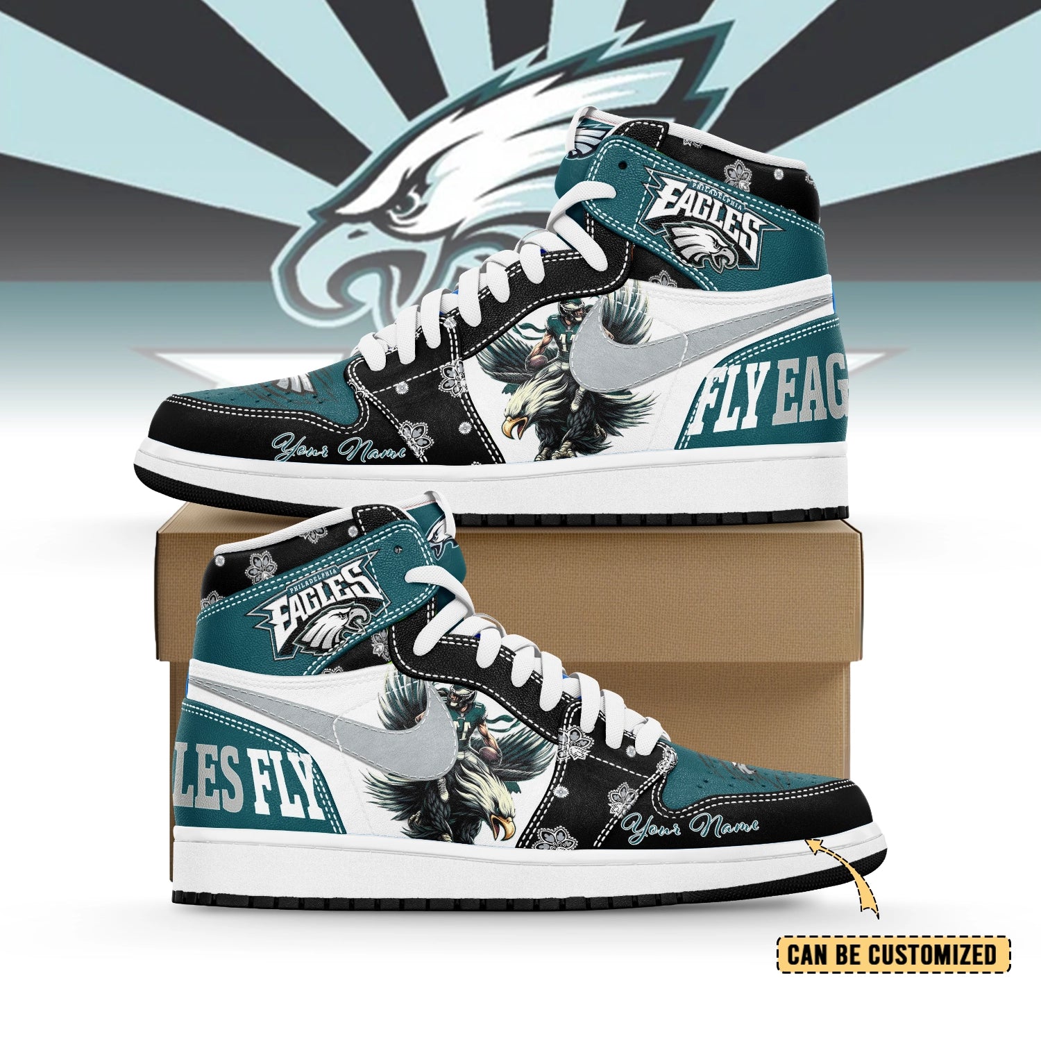 Ideafootwear Philadelphia Eagles AJ1 High Sneakers Shoes For Men And Women