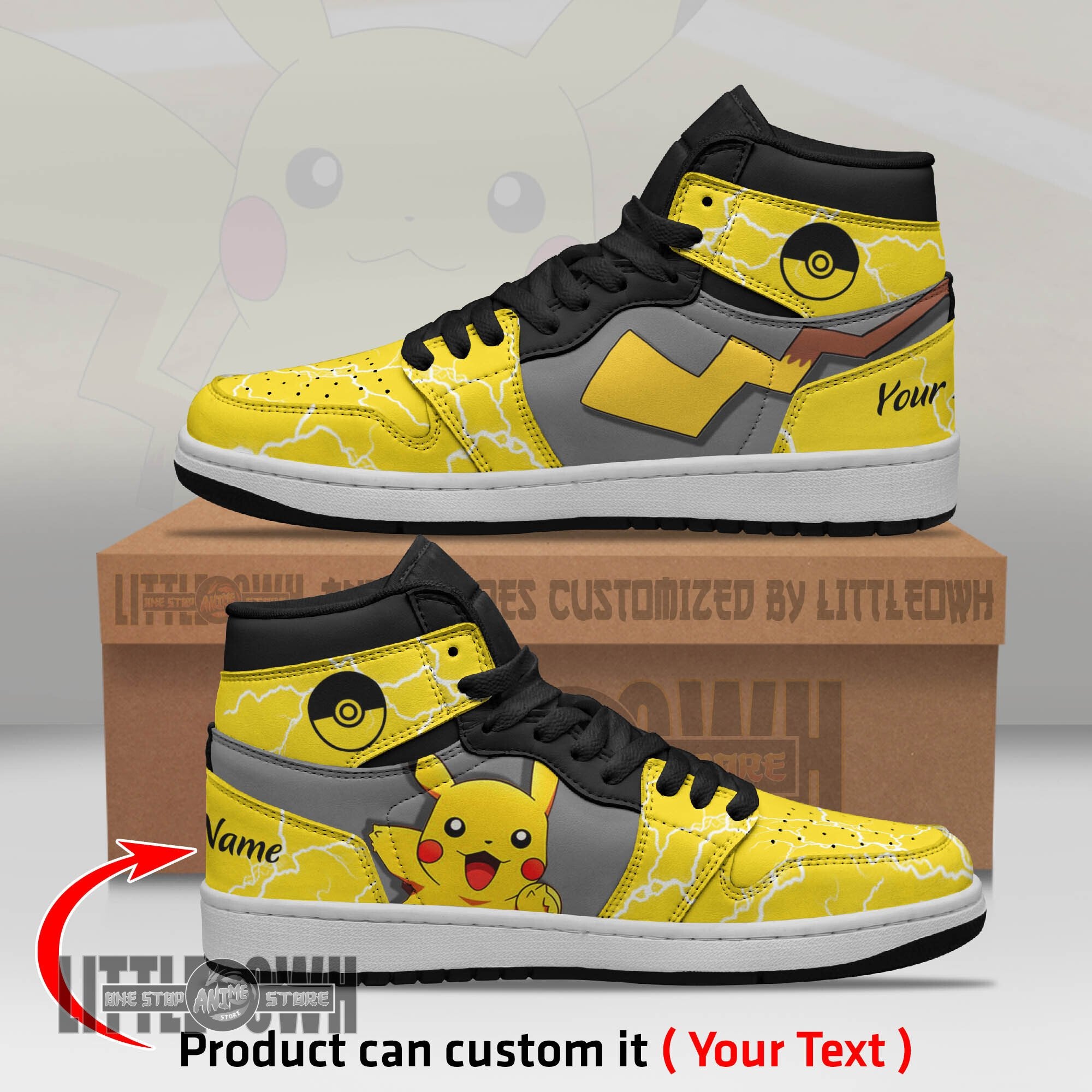 Ideafootwear Pikachu AJ1 High Sneakers Shoes For Men And Women