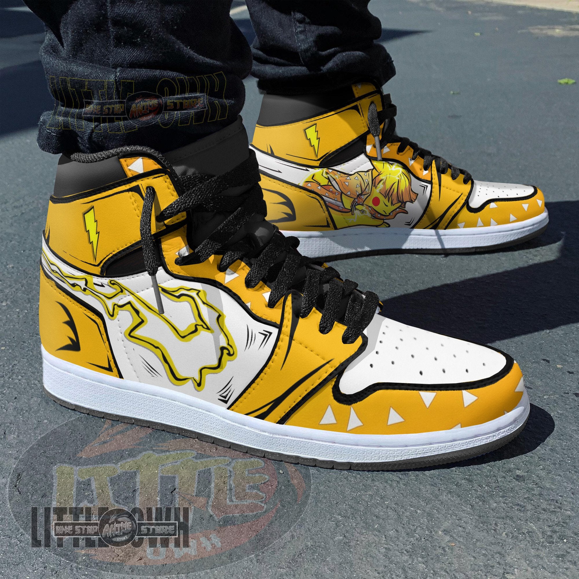 Ideafootwear Pikachu x Zenitsu AJ1 High Sneakers Shoes For Men And Women