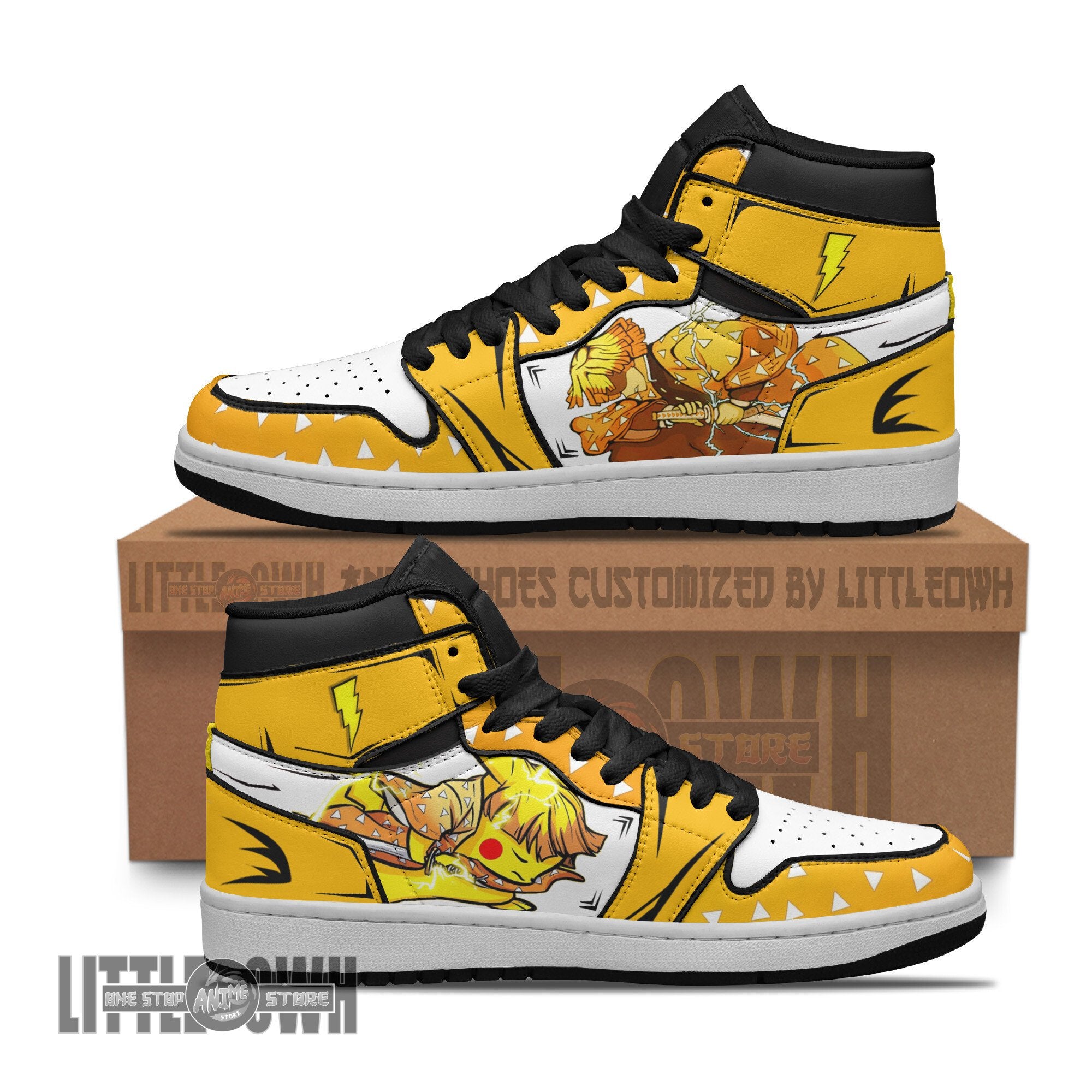 Ideafootwear Pikachu x Zenitsu AJ1 High Sneakers Shoes For Men And Women