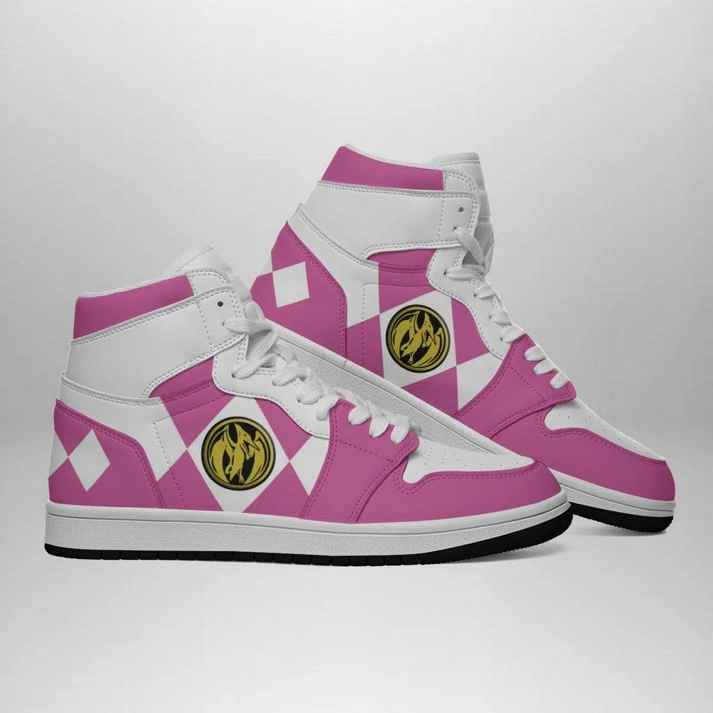 Ideafootwear Pink Ranger Mighty Morphin AJ1 High Sneakers Shoes For Men And Women