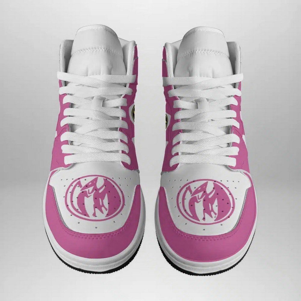 Ideafootwear Pink Ranger Mighty Morphin AJ1 High Sneakers Shoes For Men And Women