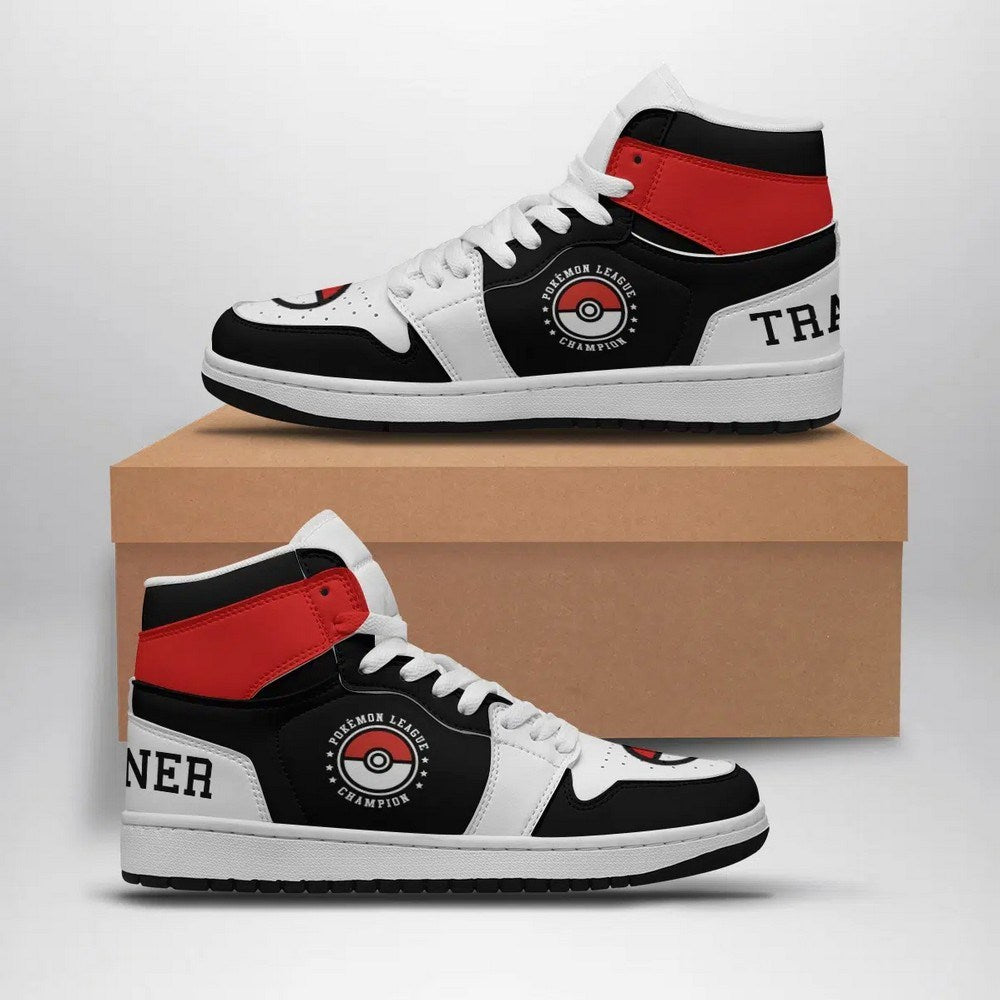 Ideafootwear Poke League Champion Pokemon  AJ1 High Sneakers Shoes For Men And Women