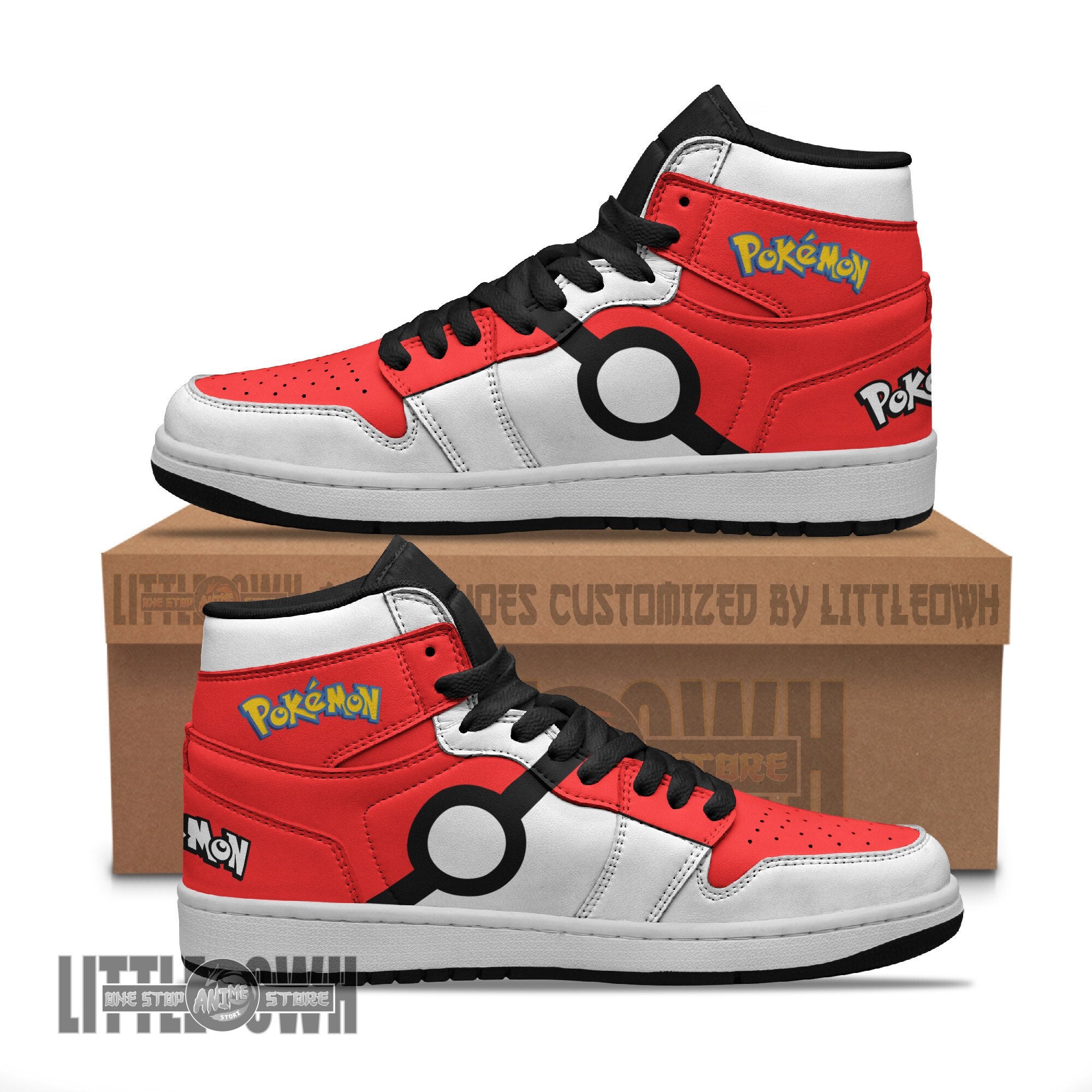 Ideafootwear Pokemon Ball AJ1 High Sneakers Shoes For Men And Women