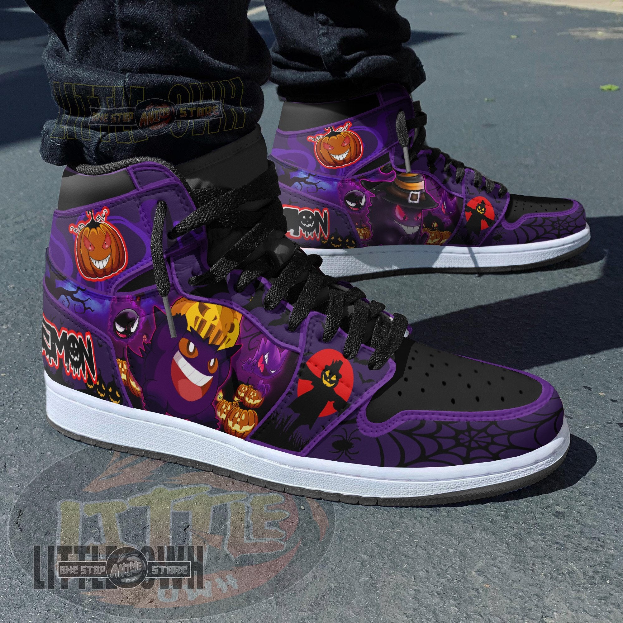 Ideafootwear Pokemon Gengar AJ1 High Sneakers Shoes For Men And Women