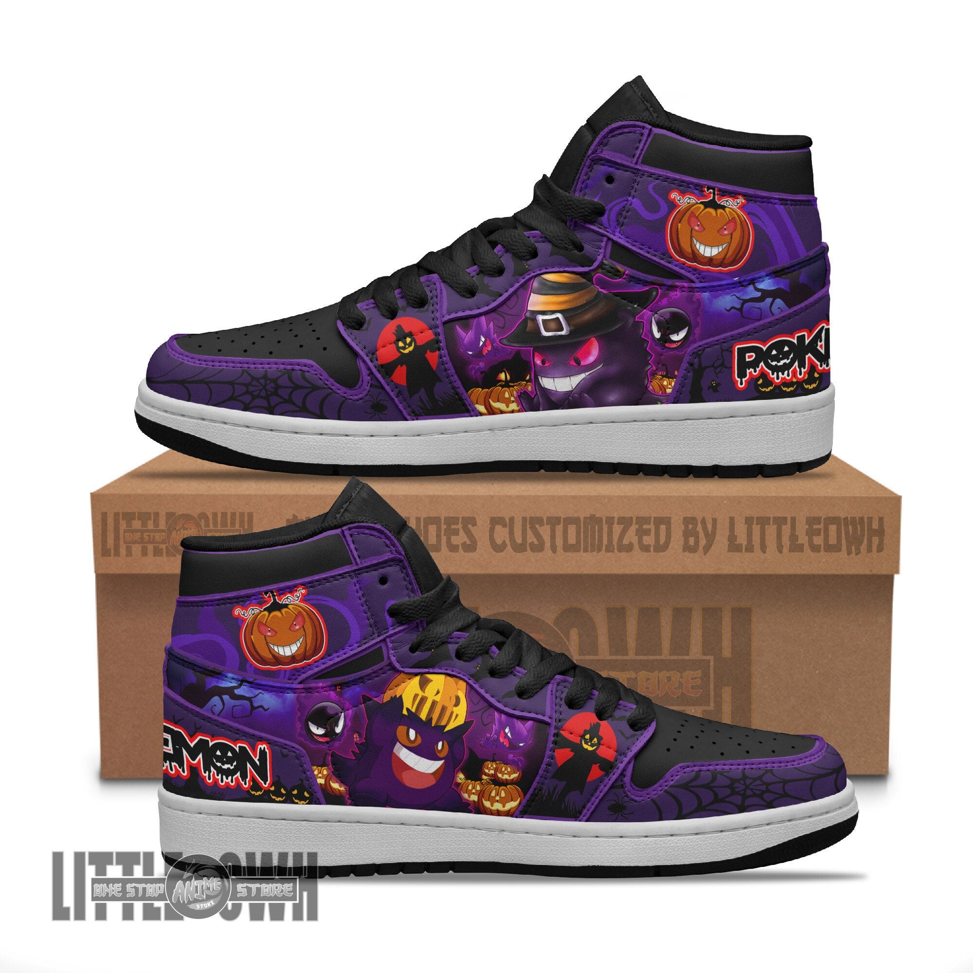 Ideafootwear Pokemon Gengar AJ1 High Sneakers Shoes For Men And Women