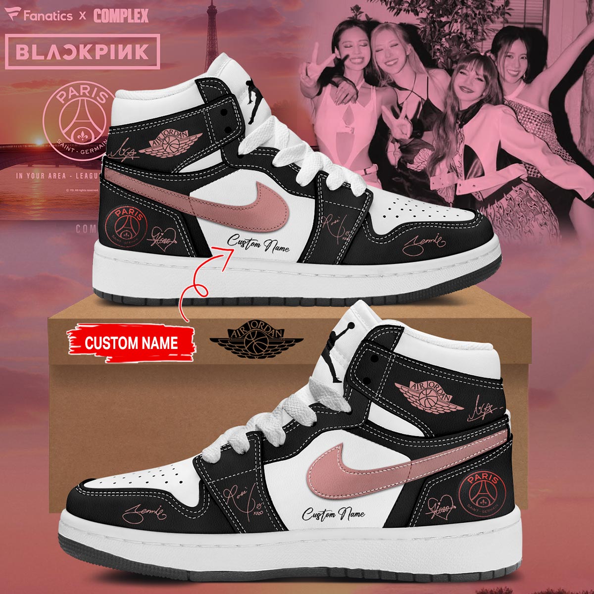 Ideafootwear PSG x BLACKPINK AJ1 High Sneakers Shoes For Men And Women