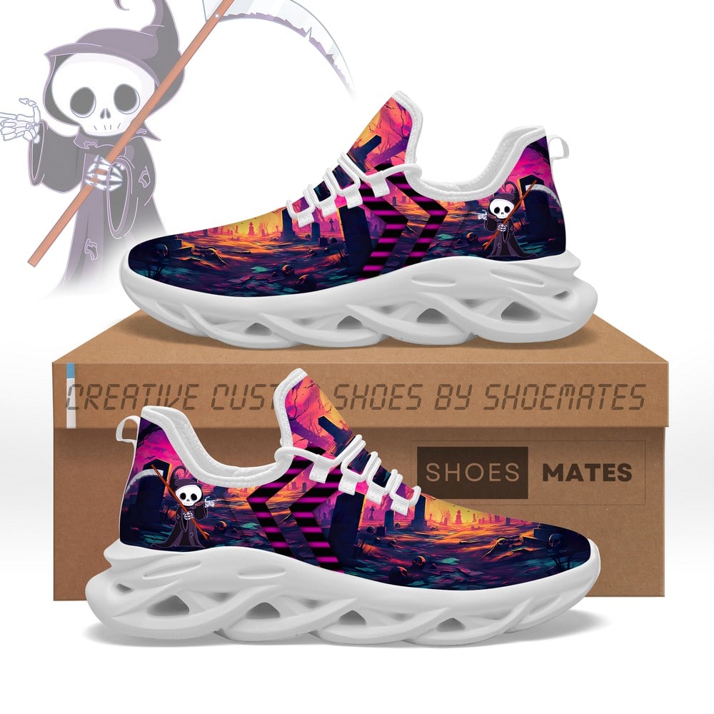 Ideafootwear Purple Night Cartoon Reaper AJ1 High Sneakers Shoes For Men And Women