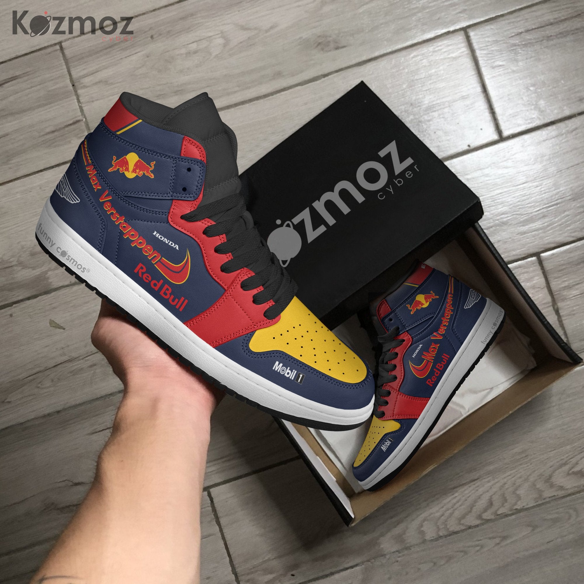 Ideafootwear Red Bull AJ1 High Sneakers Shoes For Men And Women