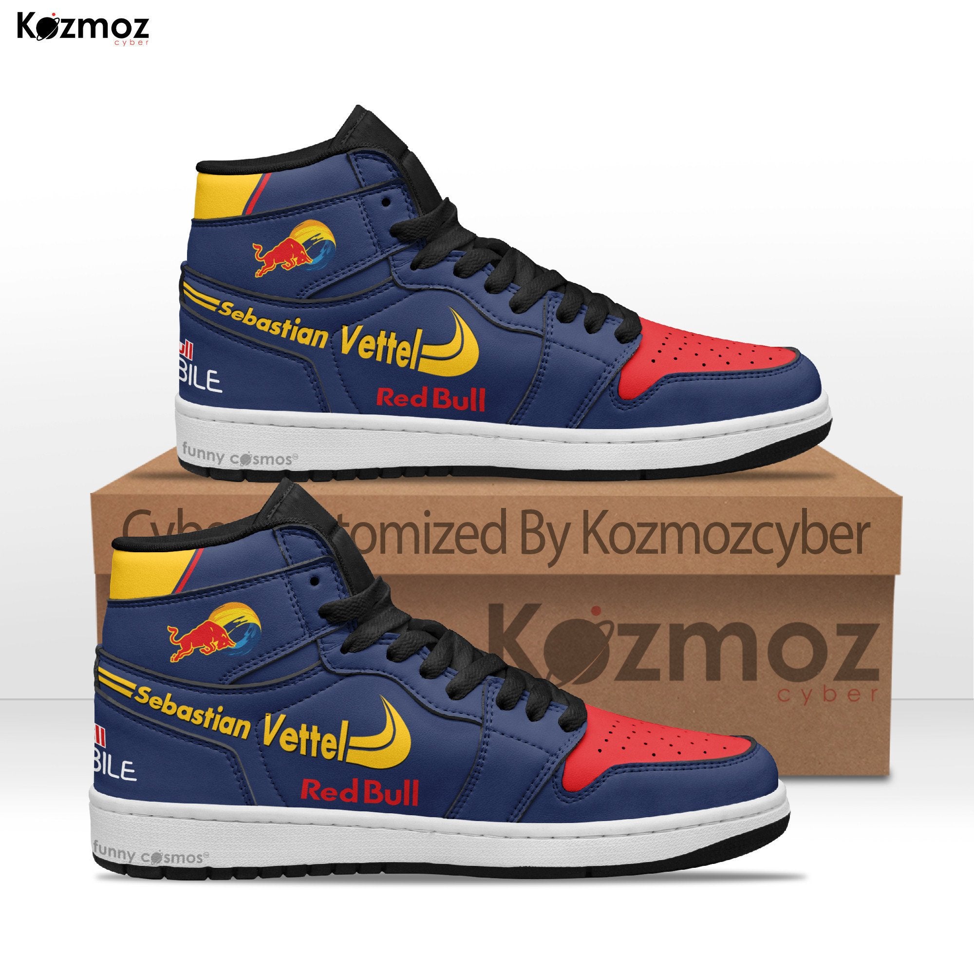 Ideafootwear Red Bull AJ1 High Sneakers Shoes For Men And Women