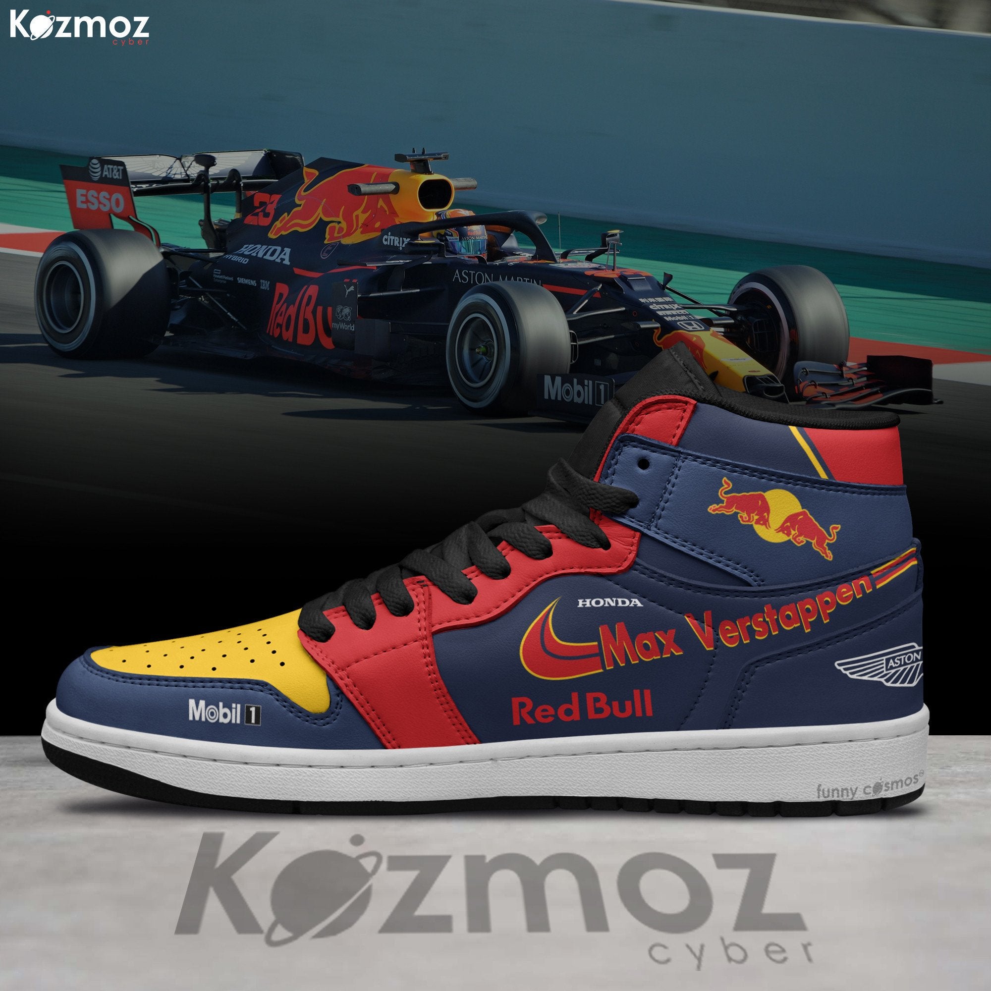 Ideafootwear Red Bull AJ1 High Sneakers Shoes For Men And Women