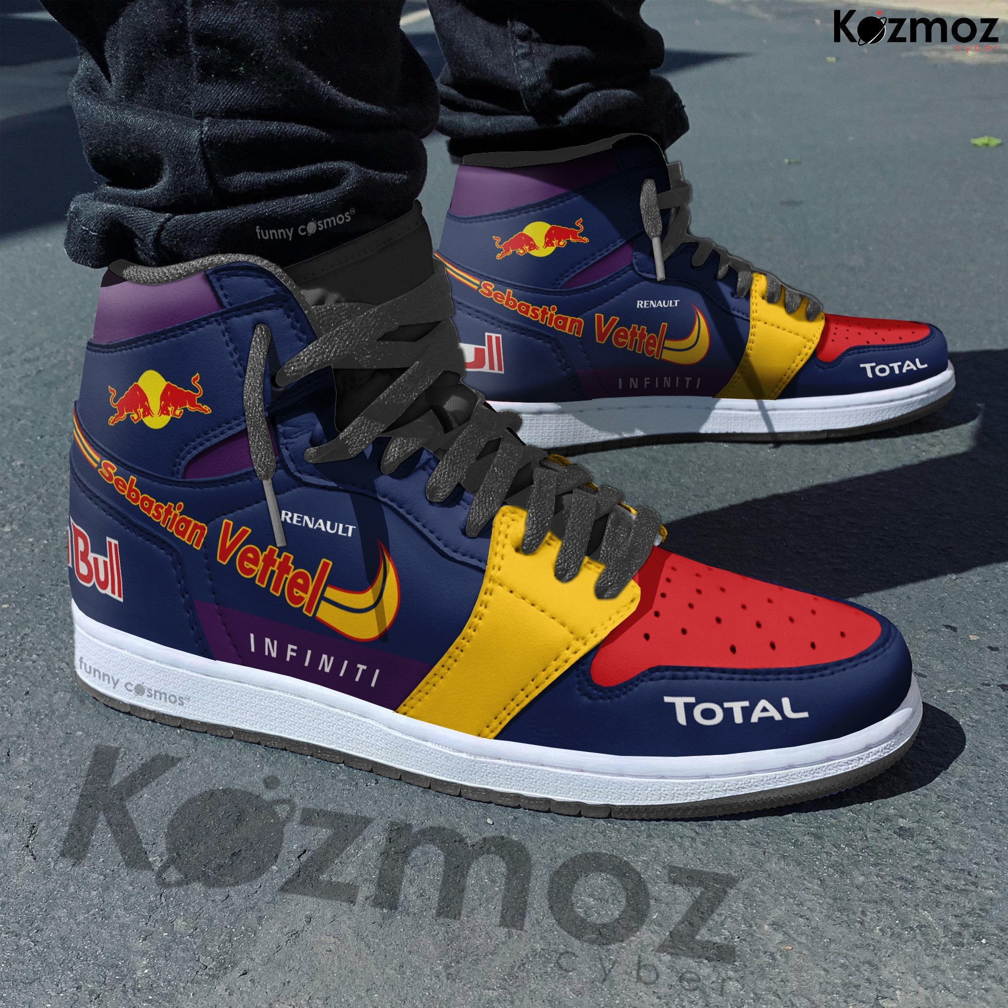 Ideafootwear Red Bull AJ1 High Sneakers Shoes For Men And Women