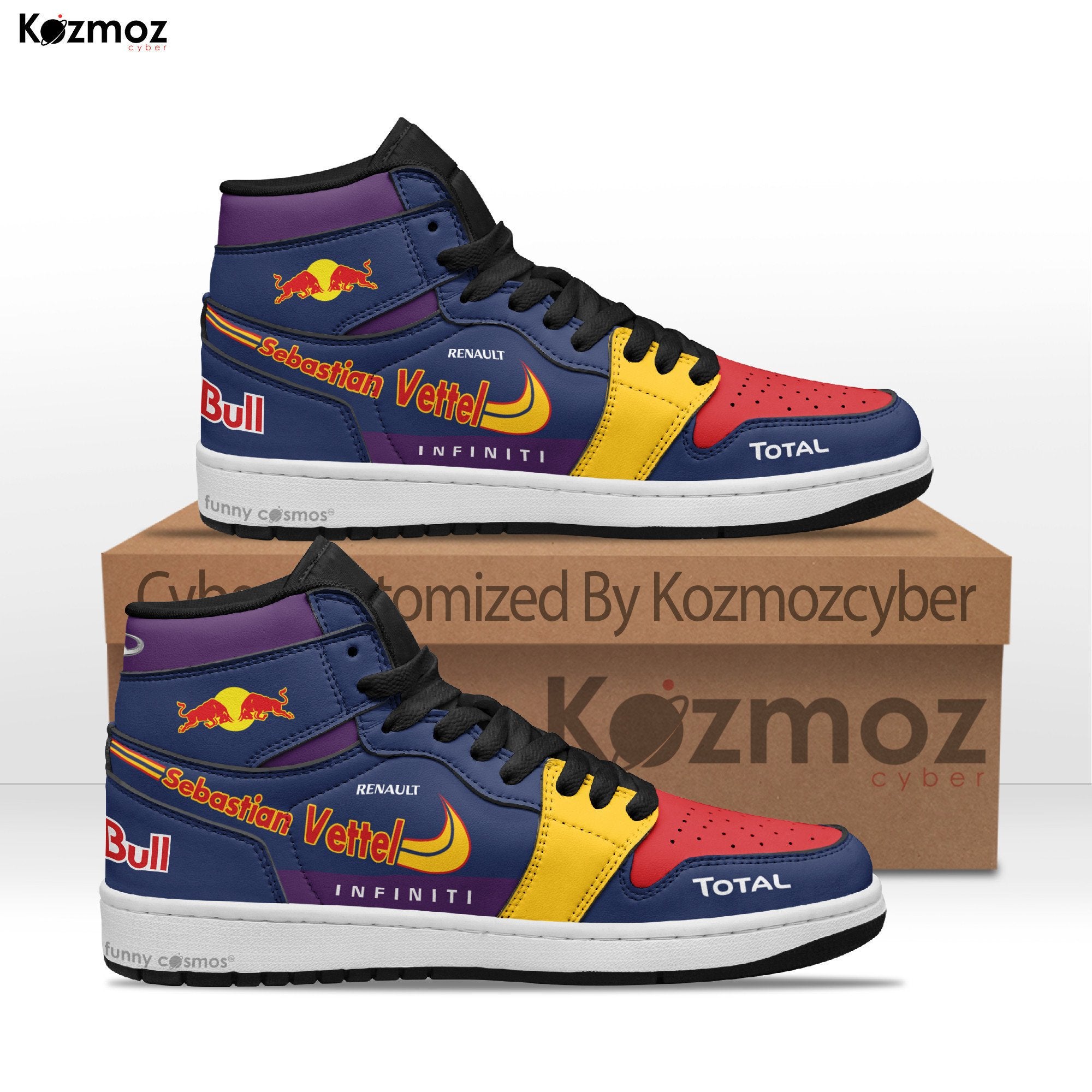 Ideafootwear Red Bull AJ1 High Sneakers Shoes For Men And Women