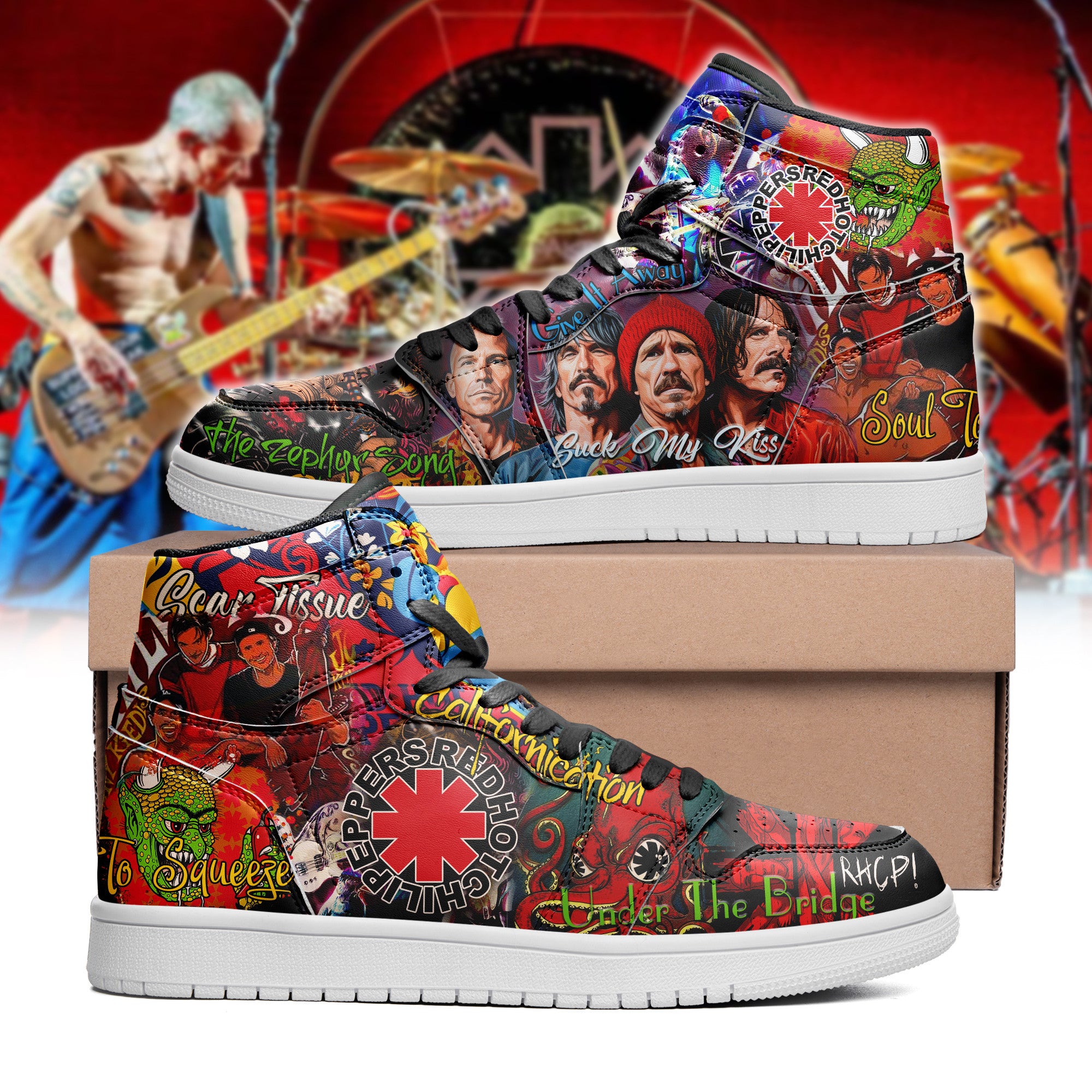 Ideafootwear Red Hot Chili Peppers AJ1 High Sneakers Shoes For Men And Women