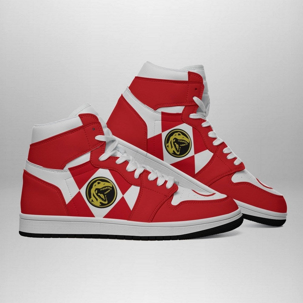 Ideafootwear Red Ranger Mighty Morphin Power Rangers AJ1 High Sneakers Shoes For Men And Women