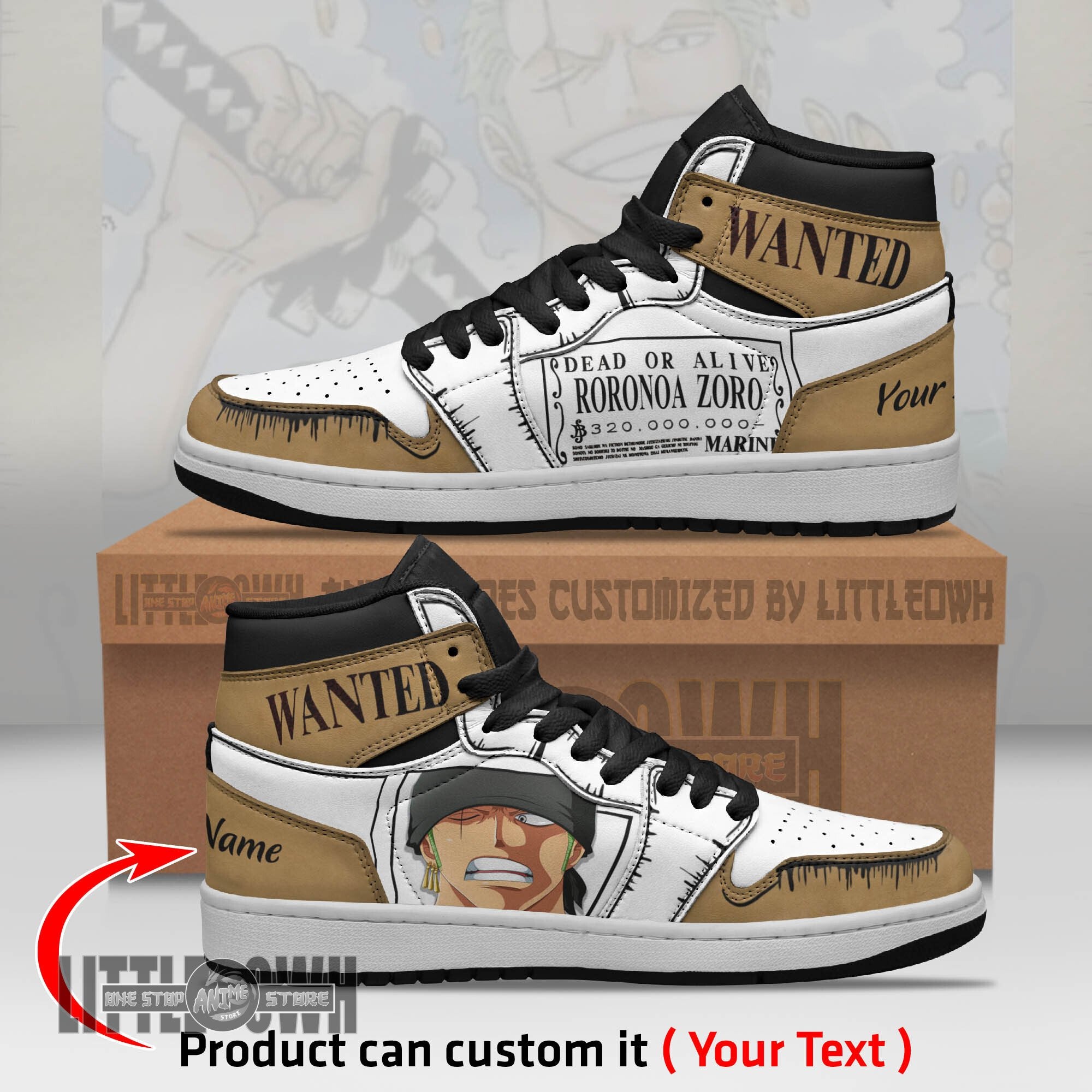Ideafootwear Roronoa Zoro  AJ1 High Sneakers Shoes For Men And Women