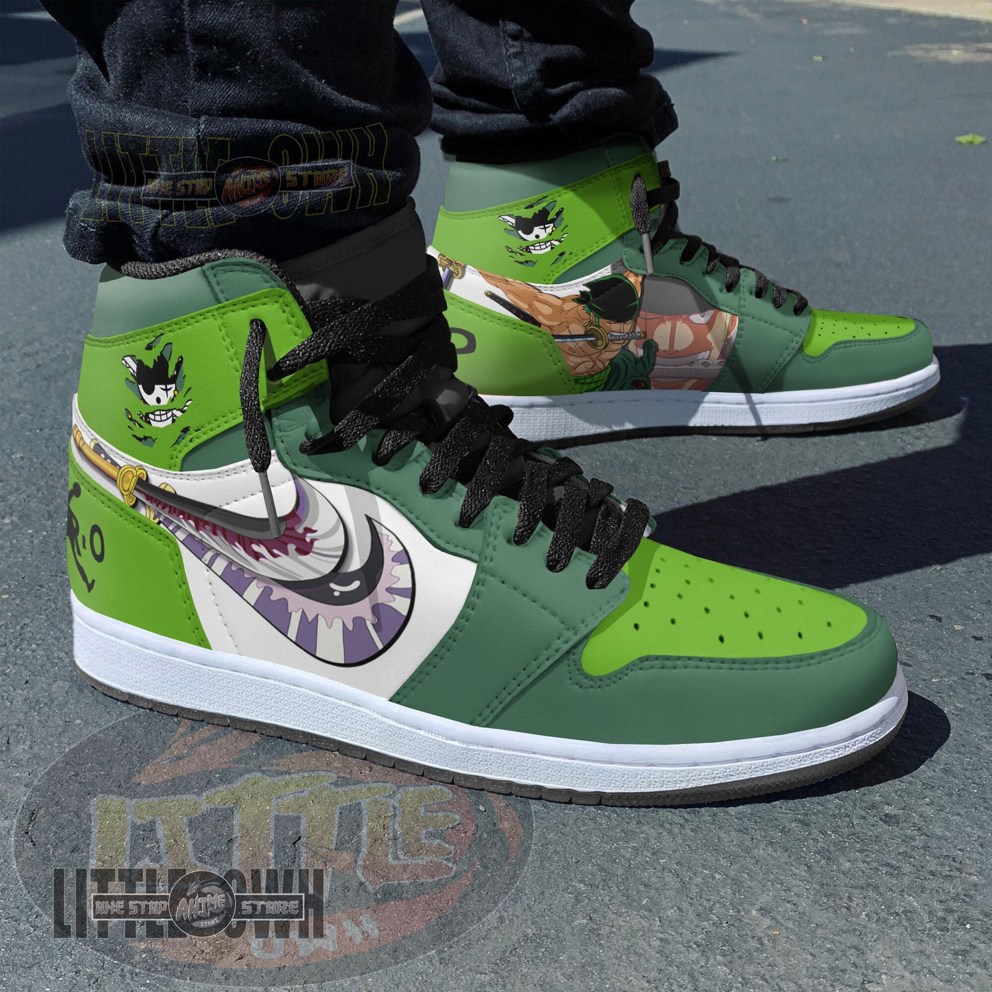 Ideafootwear Roronoa Zoro AJ1 High Sneakers Shoes For Men And Women