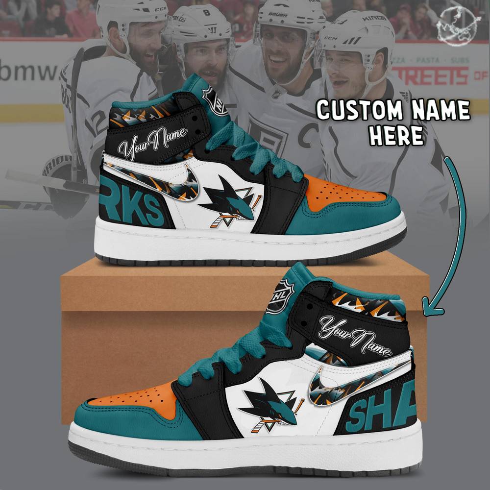Ideafootwear San Jose Sharks AJ1 High Sneakers Shoes For Men And Women