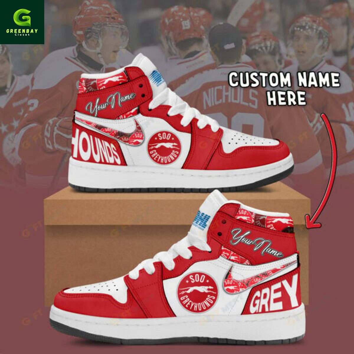 Ideafootwear Sault Ste. Marie Greyhounds AJ1 High Sneakers Shoes For Men And Women