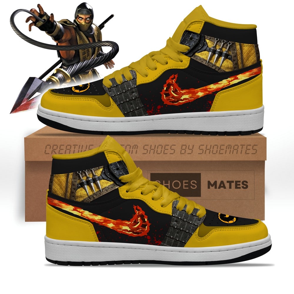 Ideafootwear Scorpion Mortal Kombat AJ1 High Sneakers Shoes For Men And Women
