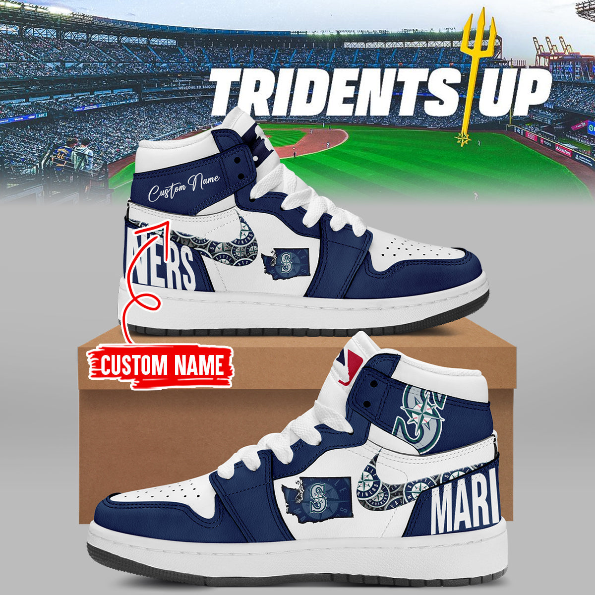 Ideafootwear Seattle Mariners AJ1 High Sneakers Shoes For Men And Women