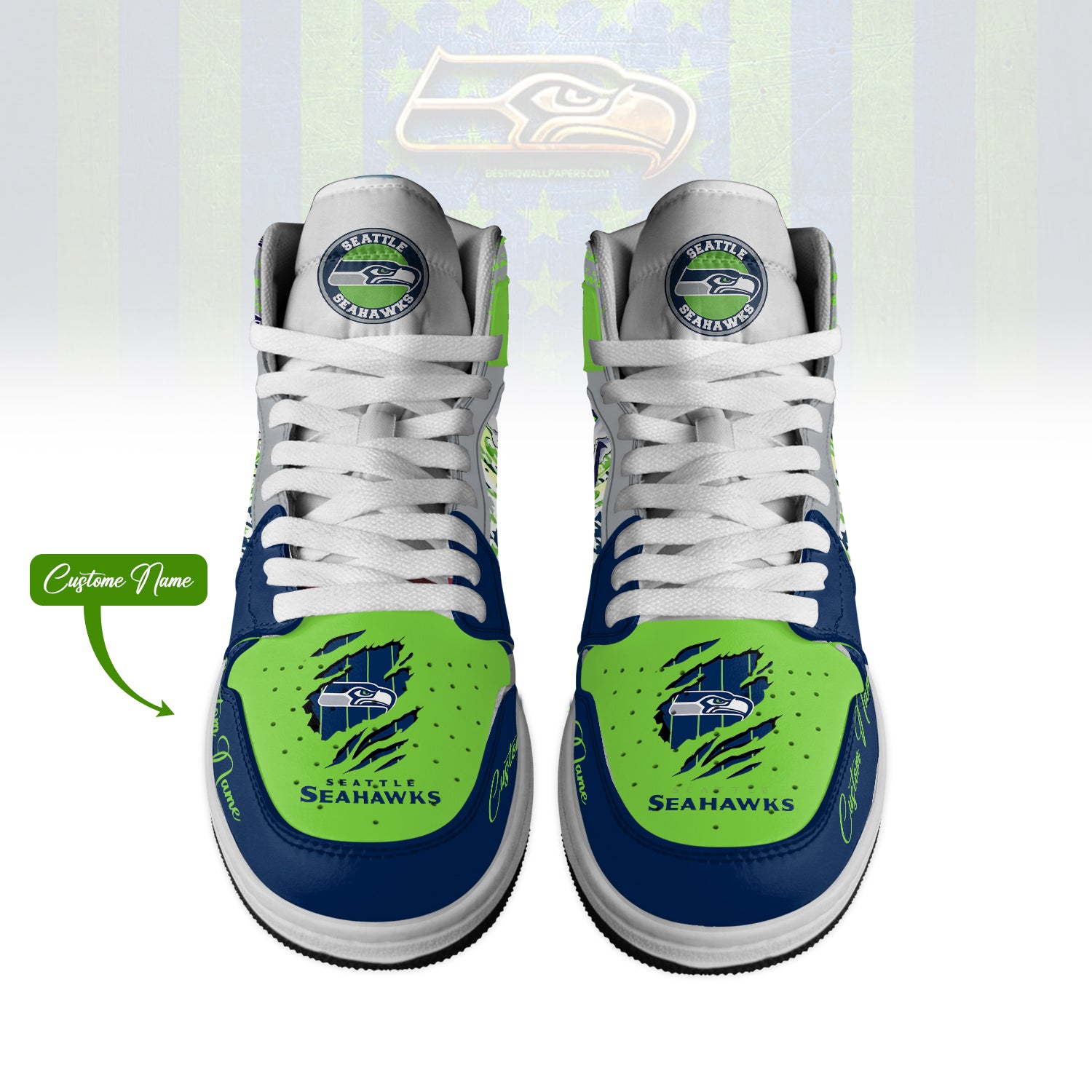 Ideafootwear Seattle Seahawks AJ1 High Sneakers Shoes For Men And Women