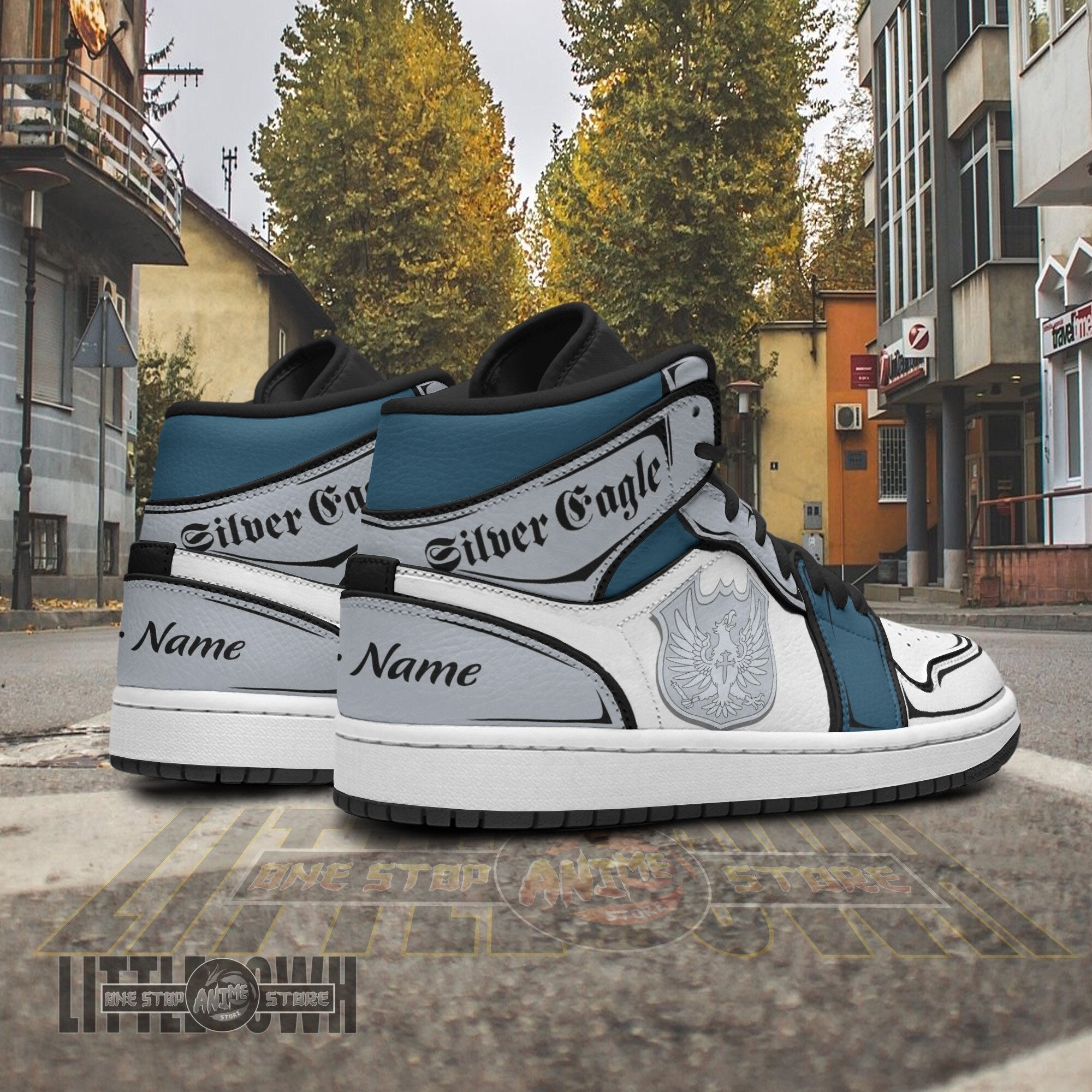 Ideafootwear Silver Eagle AJ1 High Sneakers Shoes For Men And Women