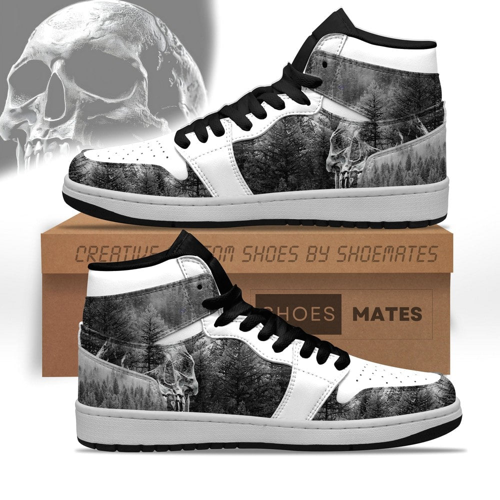 Ideafootwear Skull And Fir AJ1 High Sneakers Shoes For Men And Women
