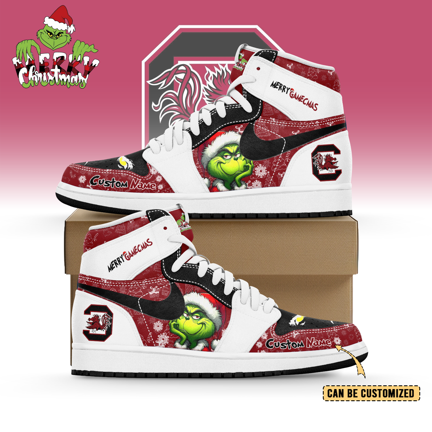 Ideafootwear South Carolina Gamecocks x The Grinch x Christmas  AJ1 High Sneakers Shoes For Men And Women