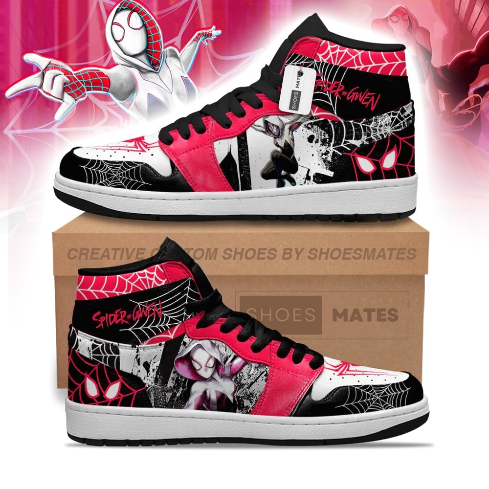 Ideafootwear Spider Gwen Spider-Verse AJ1 High Sneakers Shoes For Men And Women