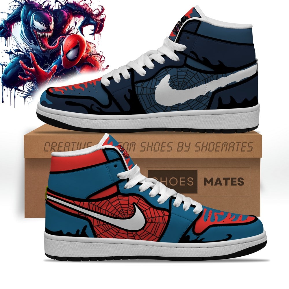 Ideafootwear Spiderman x Venom AJ1 High Sneakers Shoes For Men And Women